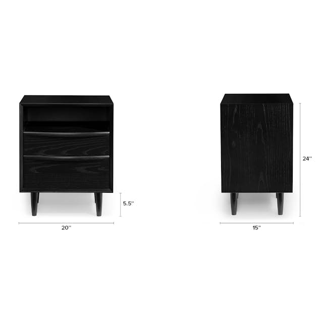 Black Ash Wood Nightstand w/ 2 Drawers Lenia Article