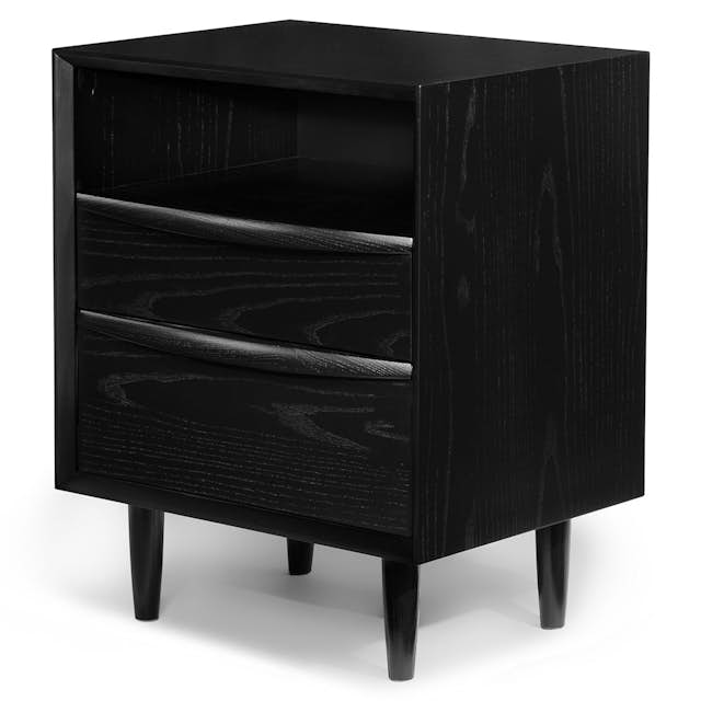 Black Ash Wood Nightstand w/ 2 Drawers Lenia Article