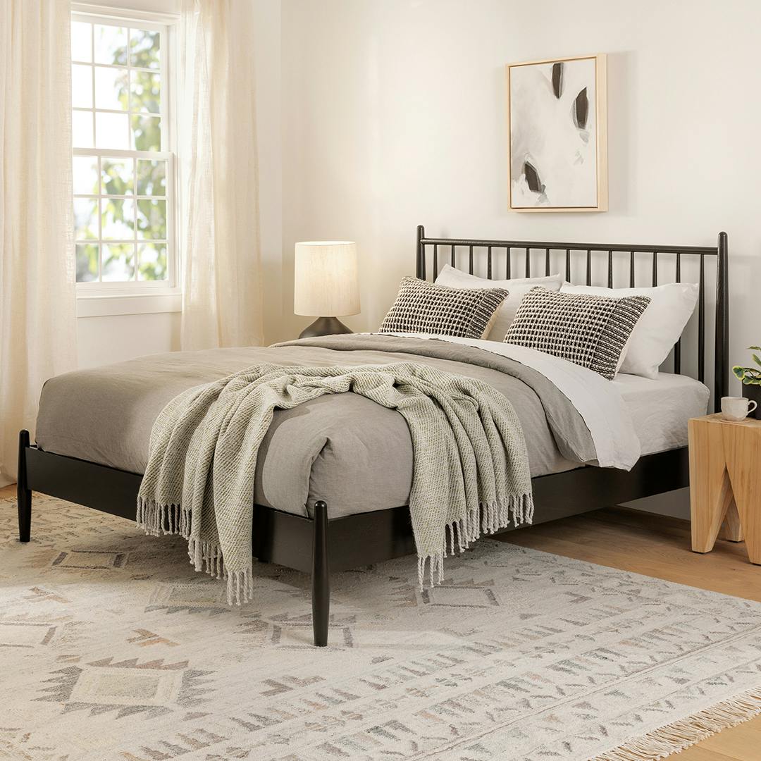 American Black Ash Queen-sized Wood Spindle Bed | Lenia | Article