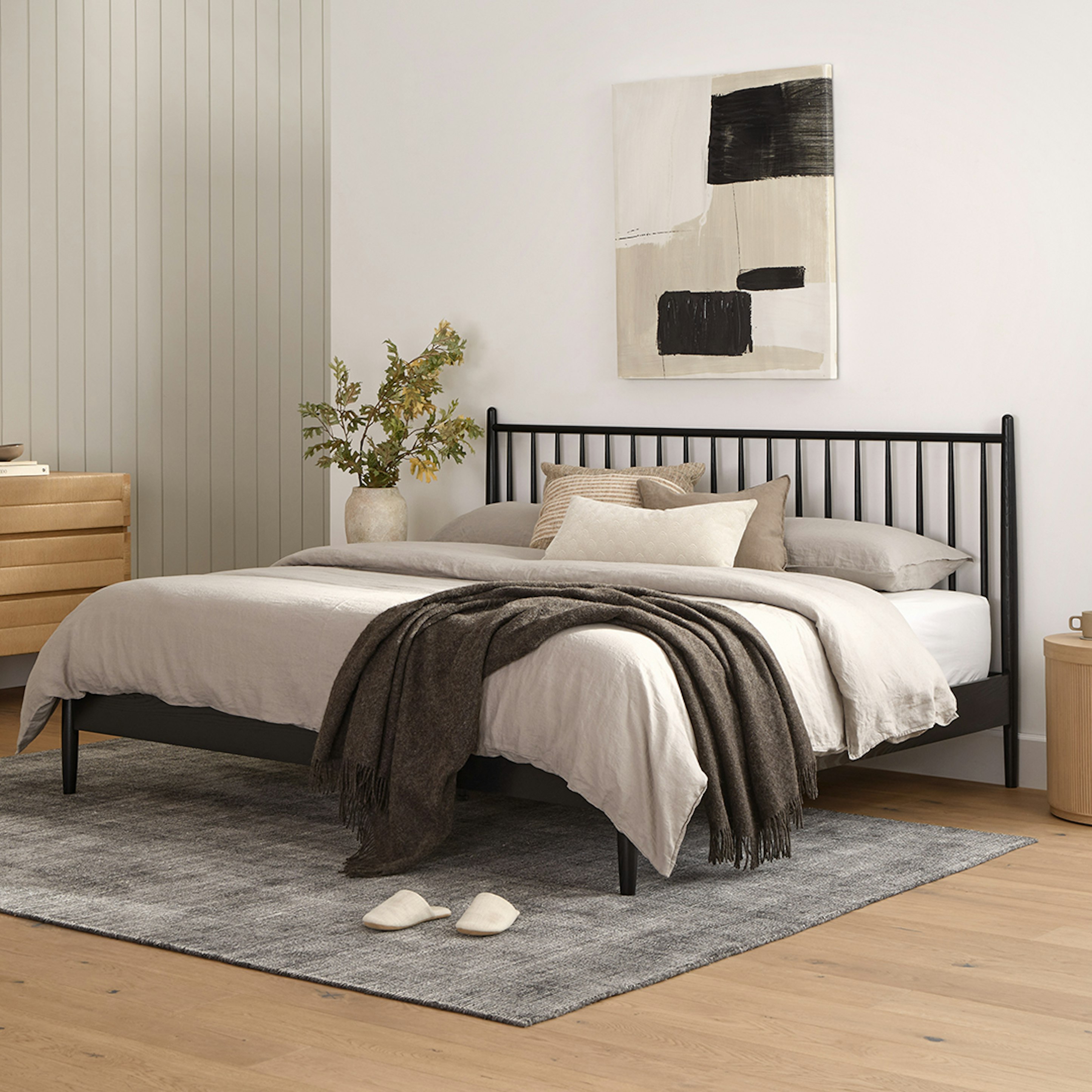 Black Ash King-sized Wood Spindle Bed | Lenia | Article