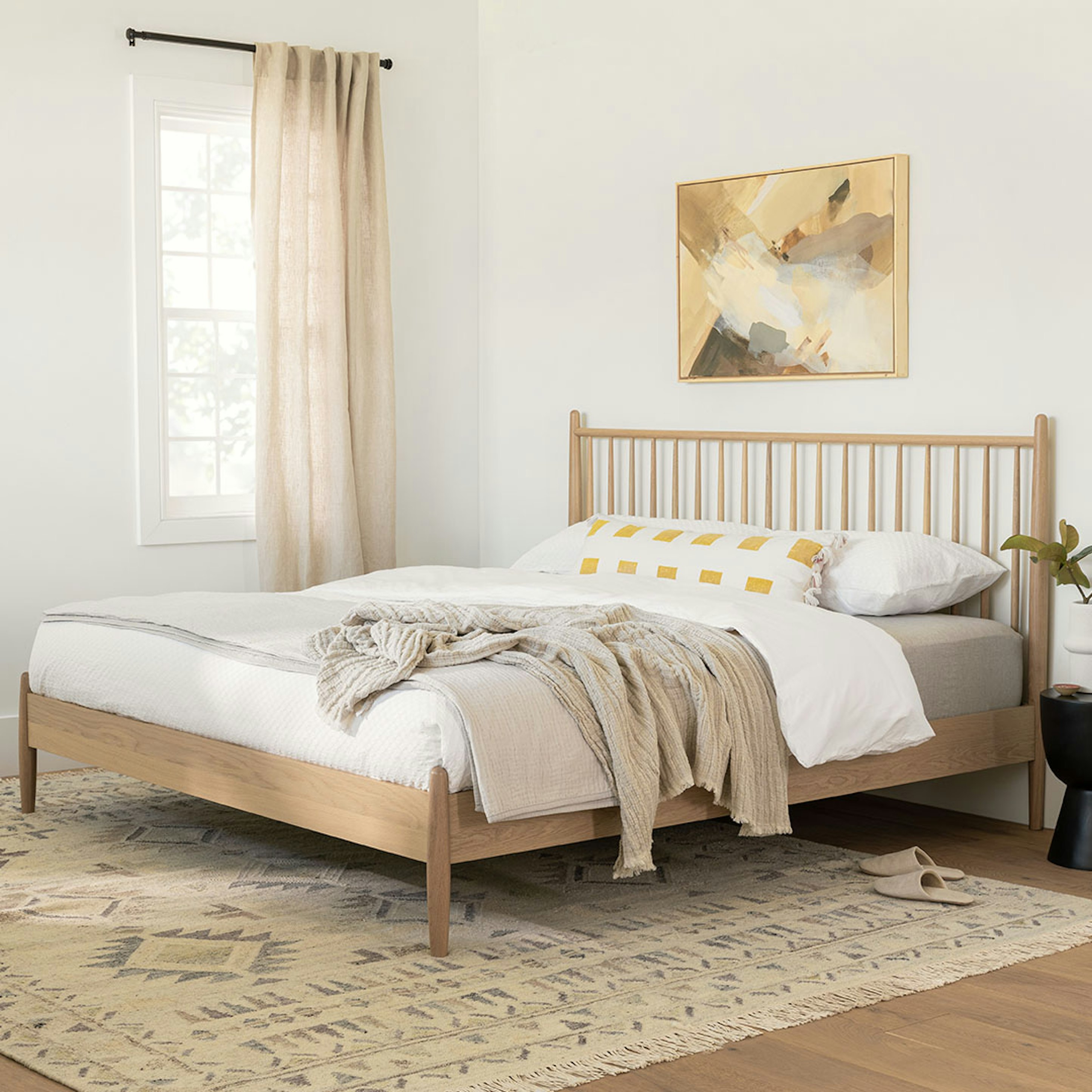 White Oak King-sized Wood Spindle Bed | Lenia | Article