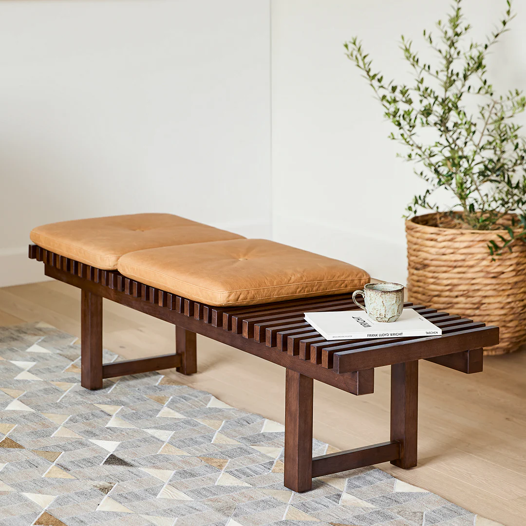 Ripa 59" Leather Bench - Charme Tan | Stylish Seating