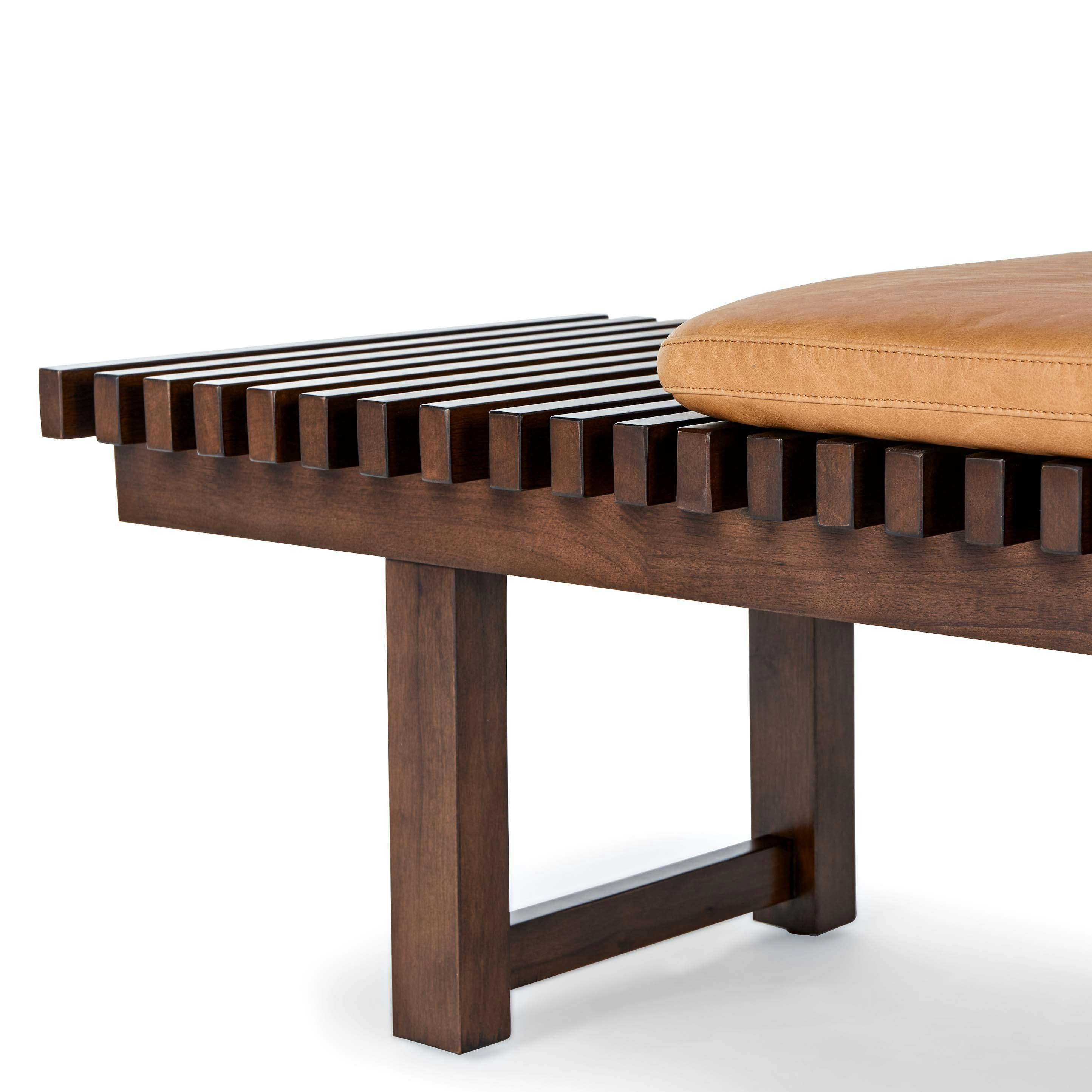 Walnut Wood Bench w/ Charme Tan Leather Cushions | Ripa | Article