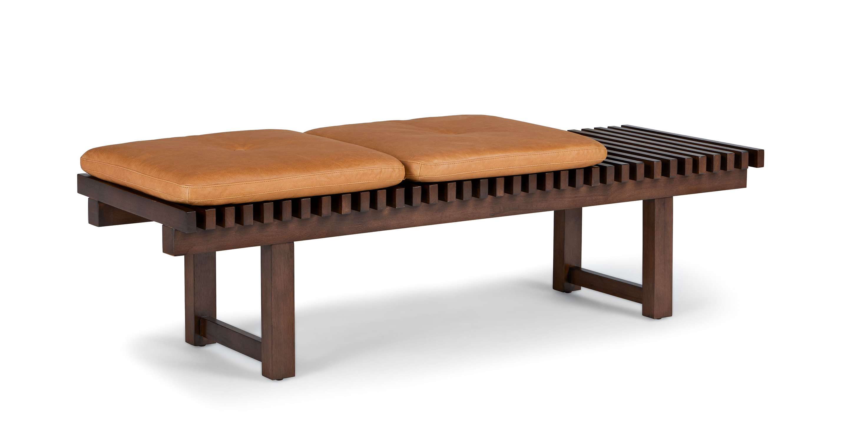 Walnut Wood Bench w/ Charme Tan Leather Cushions | Ripa | Article