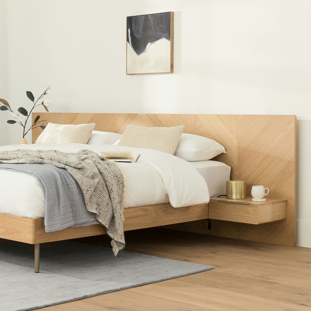Nera King Low Profile Bed with Nightstands Set - Oak Article