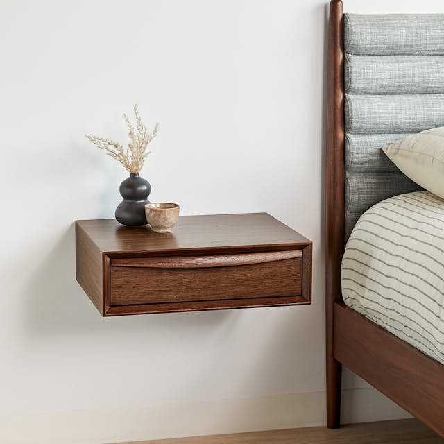 American Walnut Wood Floating Nightstand | Lenia | Article