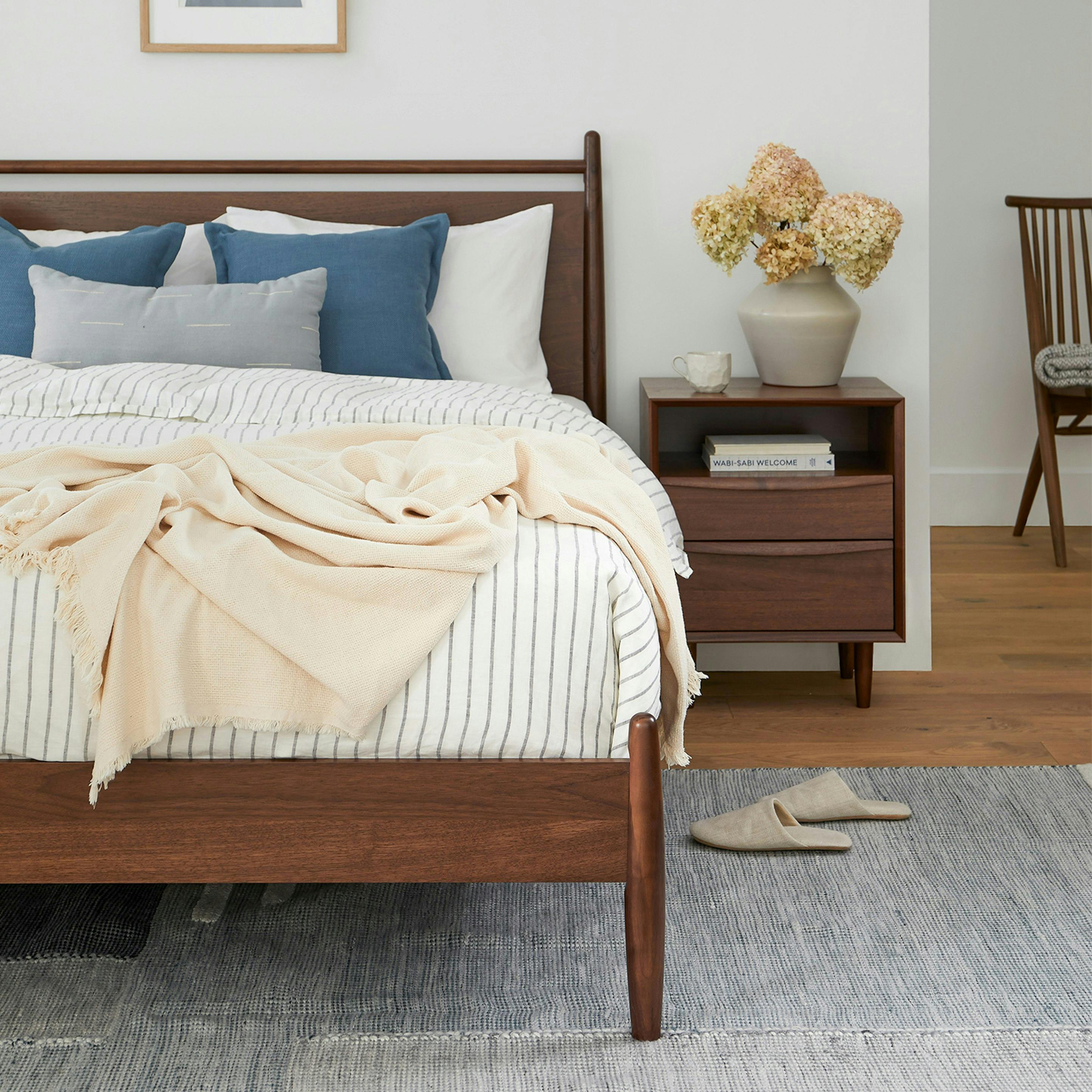 Black Walnut Queen-sized Wood Panel Bed | Lenia | Article
