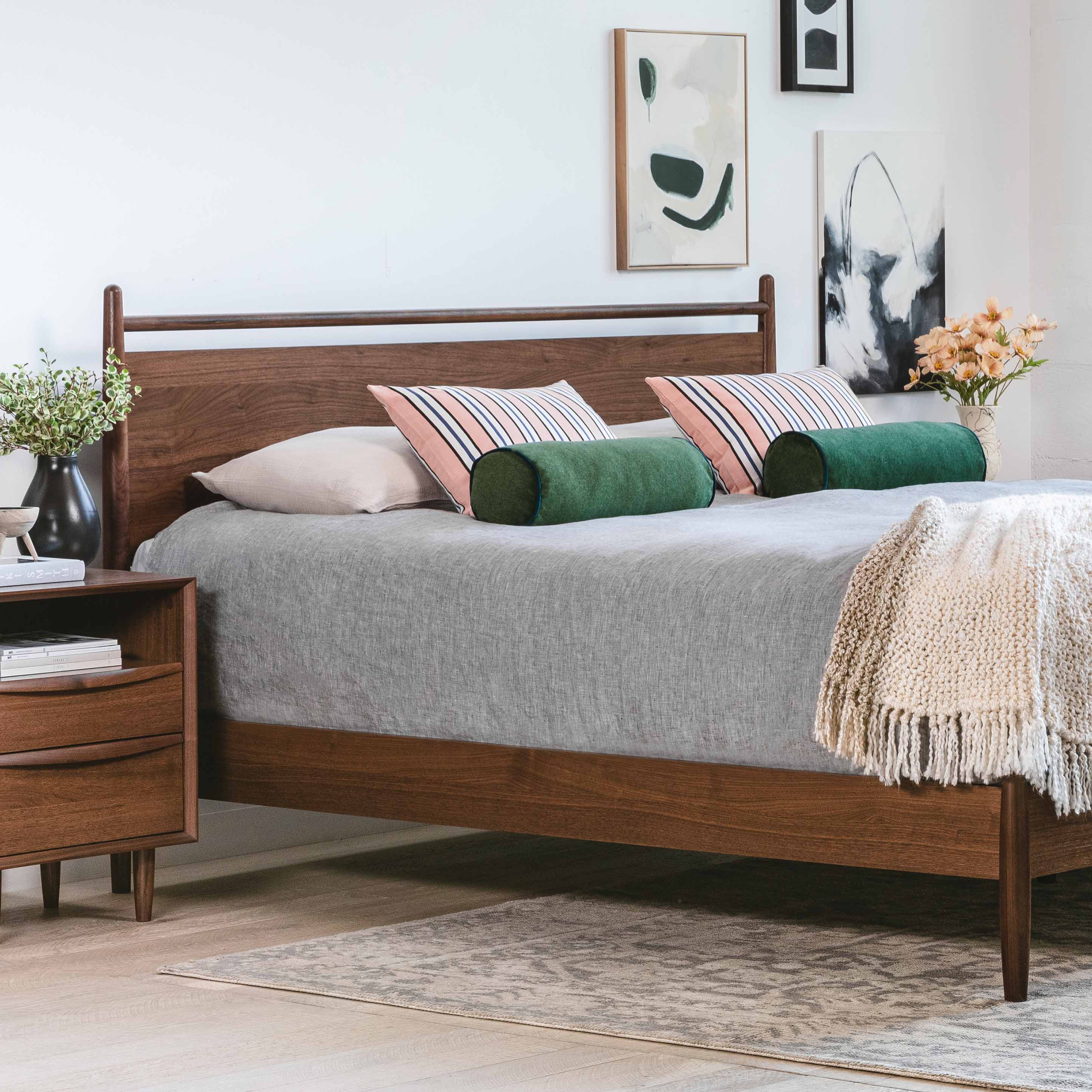 Black Walnut King-sized Wood Panel Bed | Lenia | Article