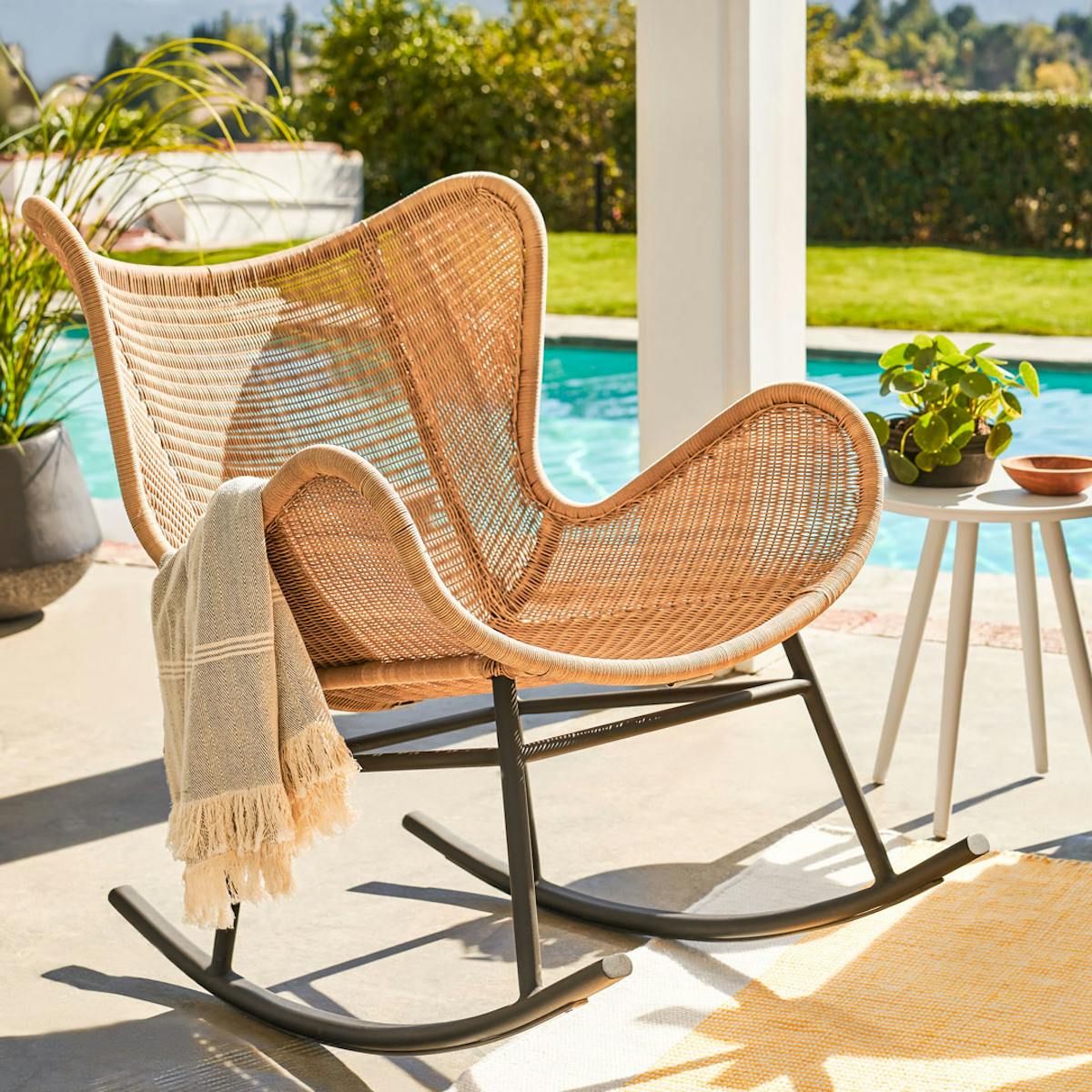 Beltaine Brown Rattan Outdoor Rocking Chair | Article