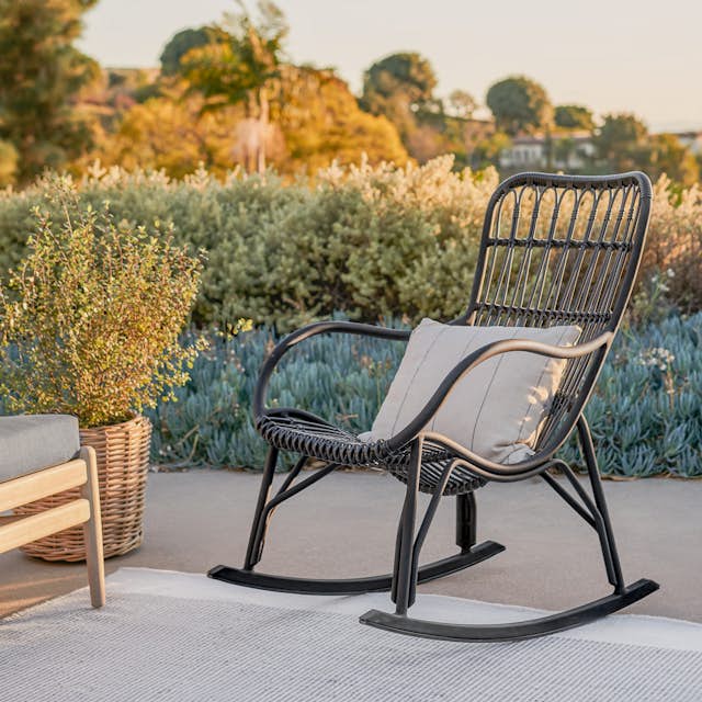 Black Powder Coated Aluminum & Graphite Wicker Outdoor Rocking Chair