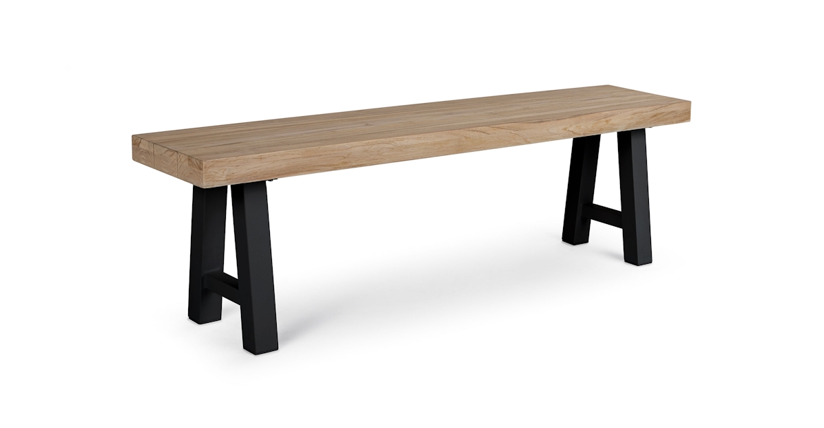 Rectangle Vintage Brown Teak Dining Bench Tavola Article