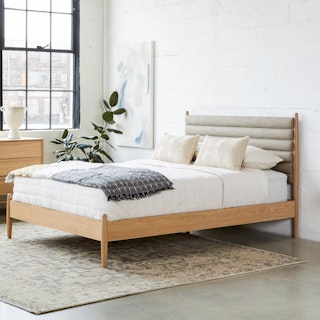 Lenia Queen Upholstered Bed - White Oak and Rain Cloud Gray