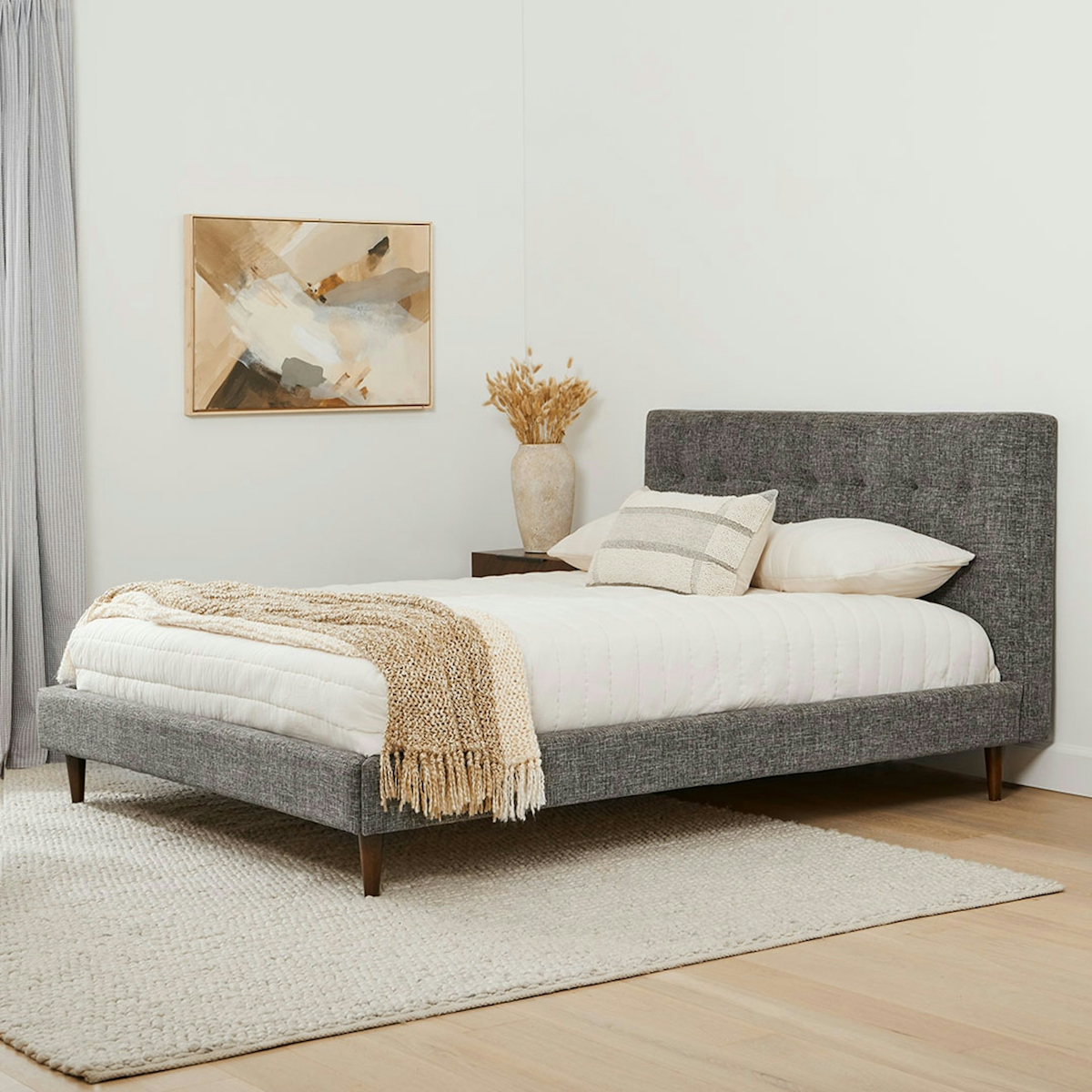 Sven Walnut & Briar Gray Fabric Queen-sized Bed + Headboard | Article