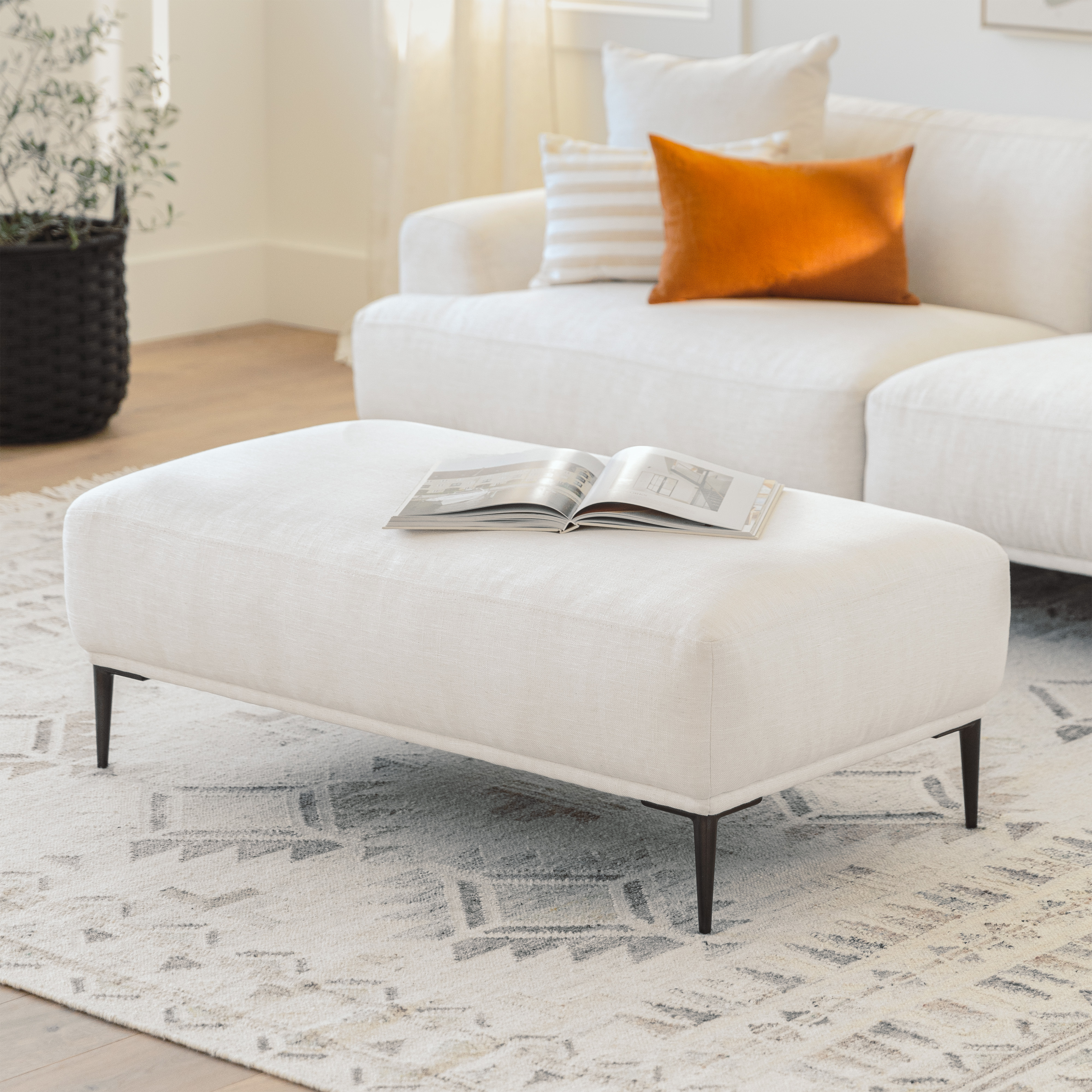 Abisko Quartz White Rectangular Fabric Ottoman | Article