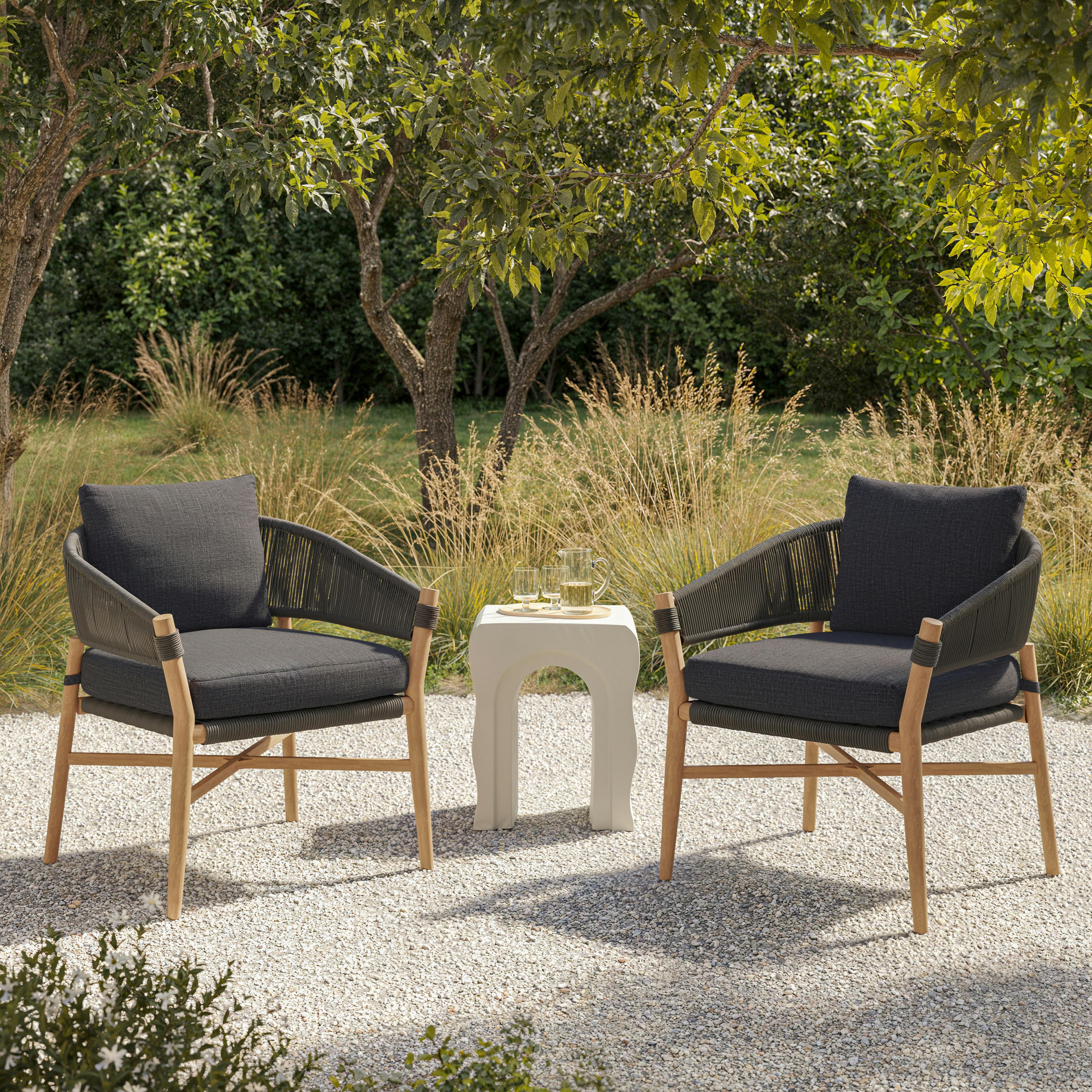 Slate Gray Woven Polypropylene & Acacia Wood Outdoor Lounge Chair