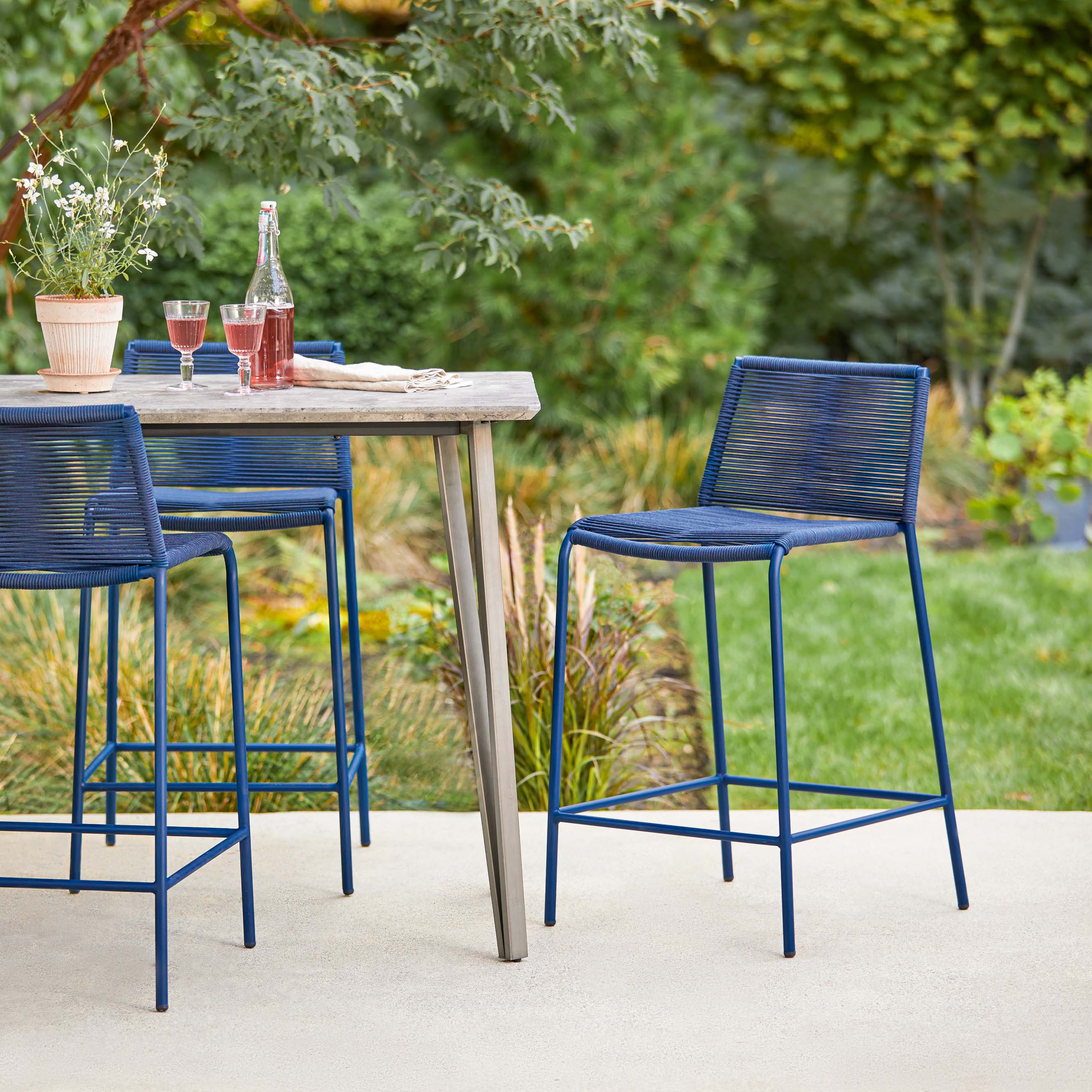 Indigo Blue Metal & Woven Polypropylene Outdoor Counter Stool