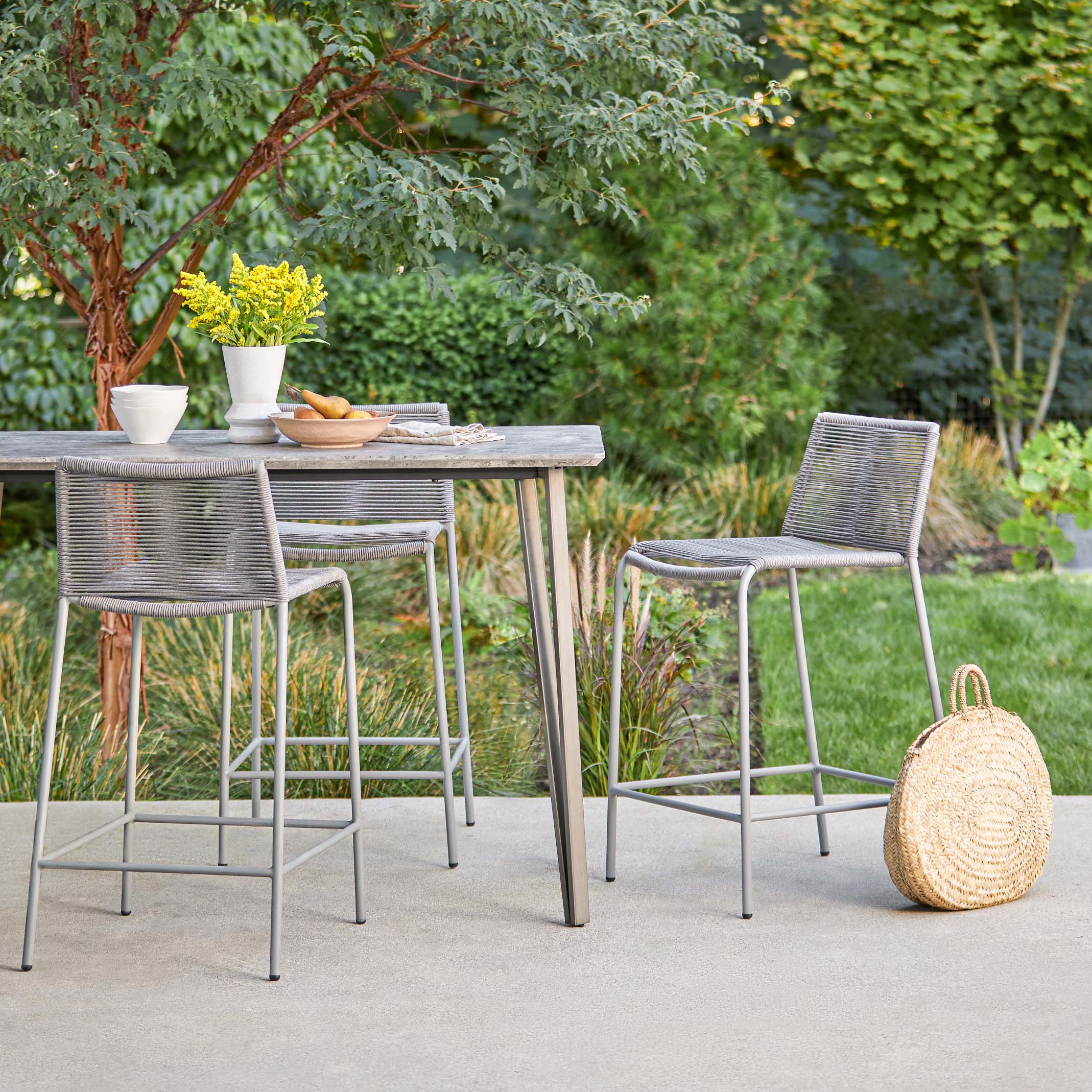 Steel Framed Heathered Gray Woven Rope Counter Stool | Zina | Article