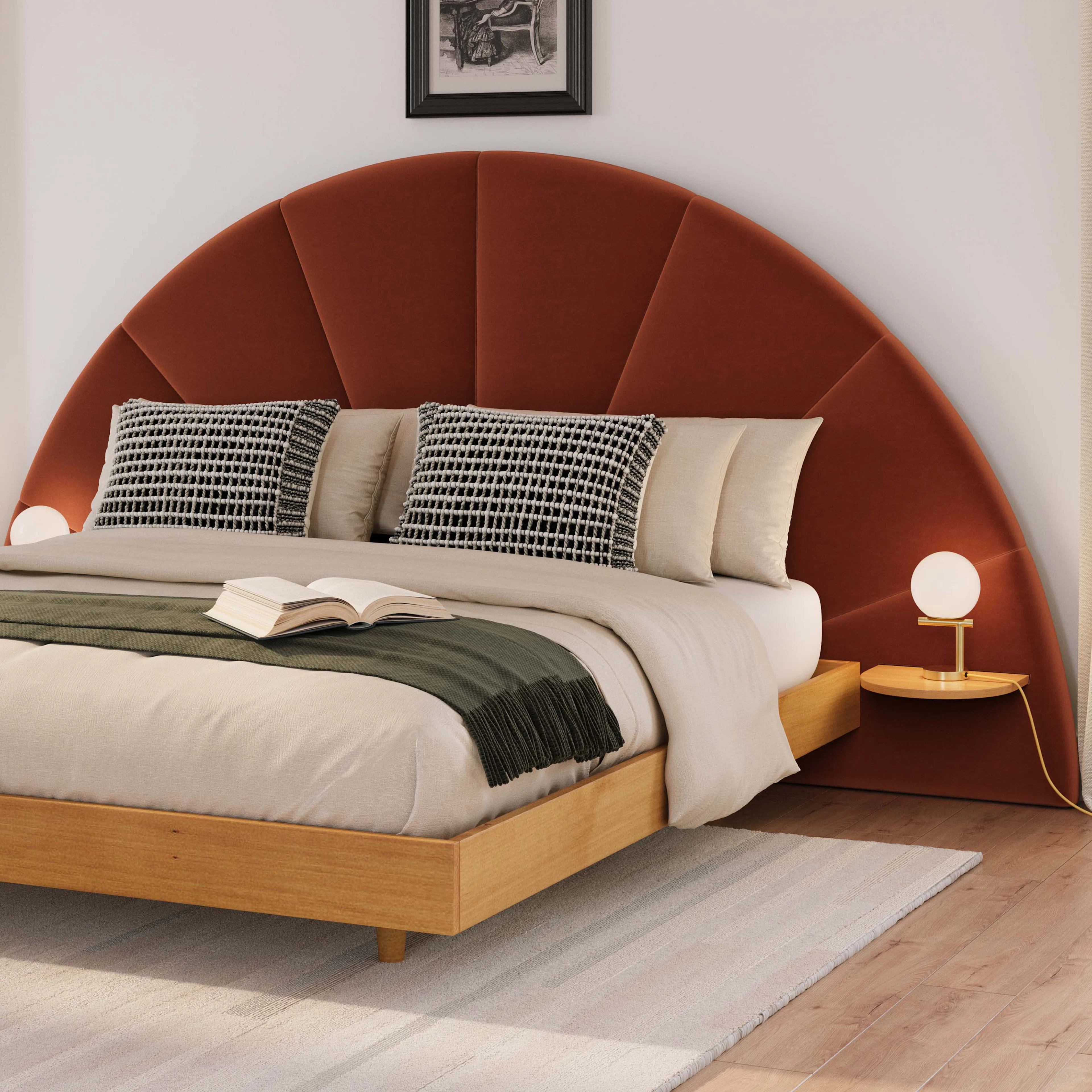 Almelo King Velvet Headboard in Hale Rust