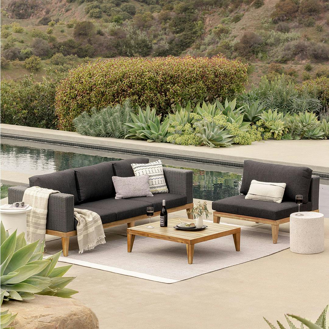 Slate Gray Fabric, Wicker & Acacia Wood Outdoor Sofa | Urba | Article