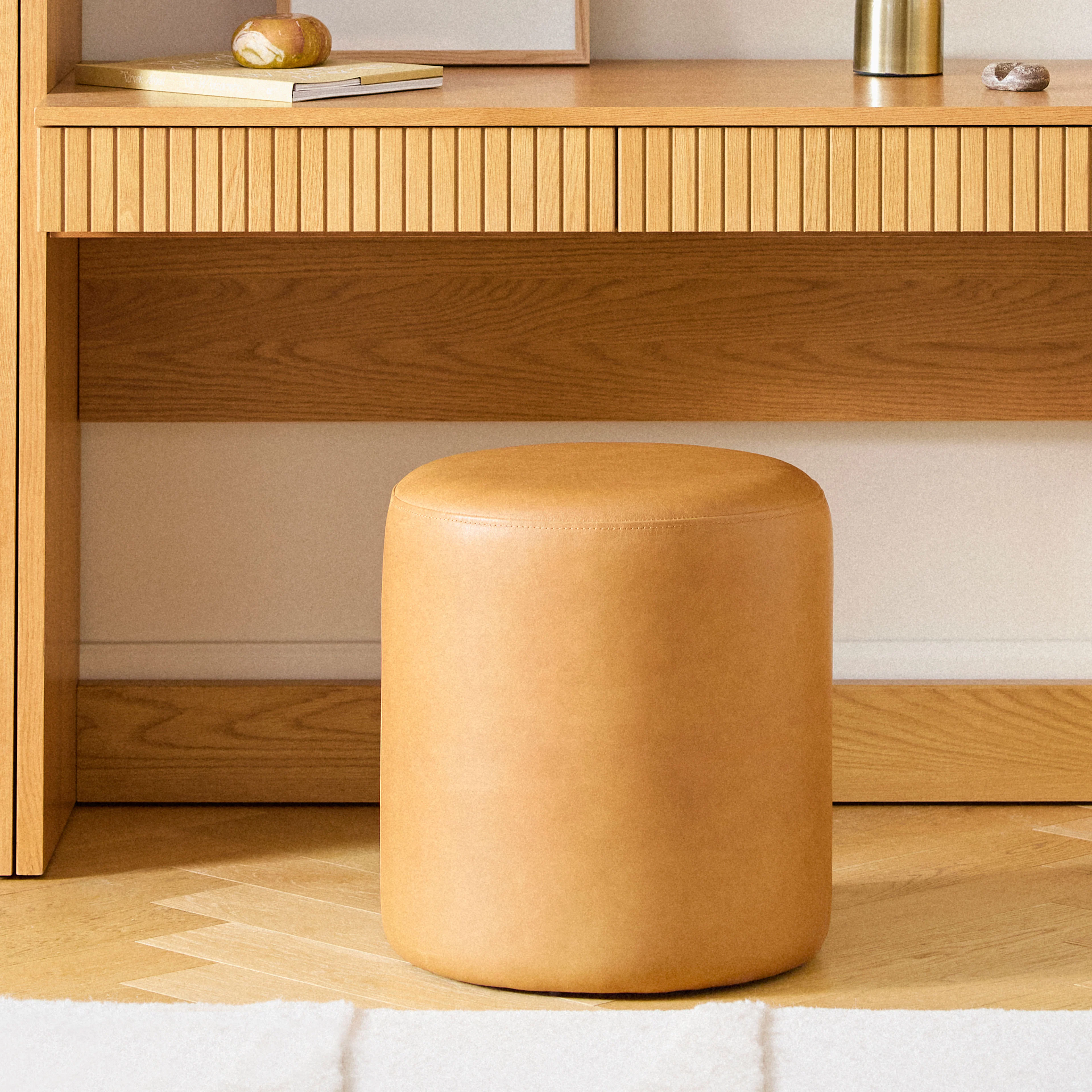 Cilo 16" Leather Ottoman - Charme Tan