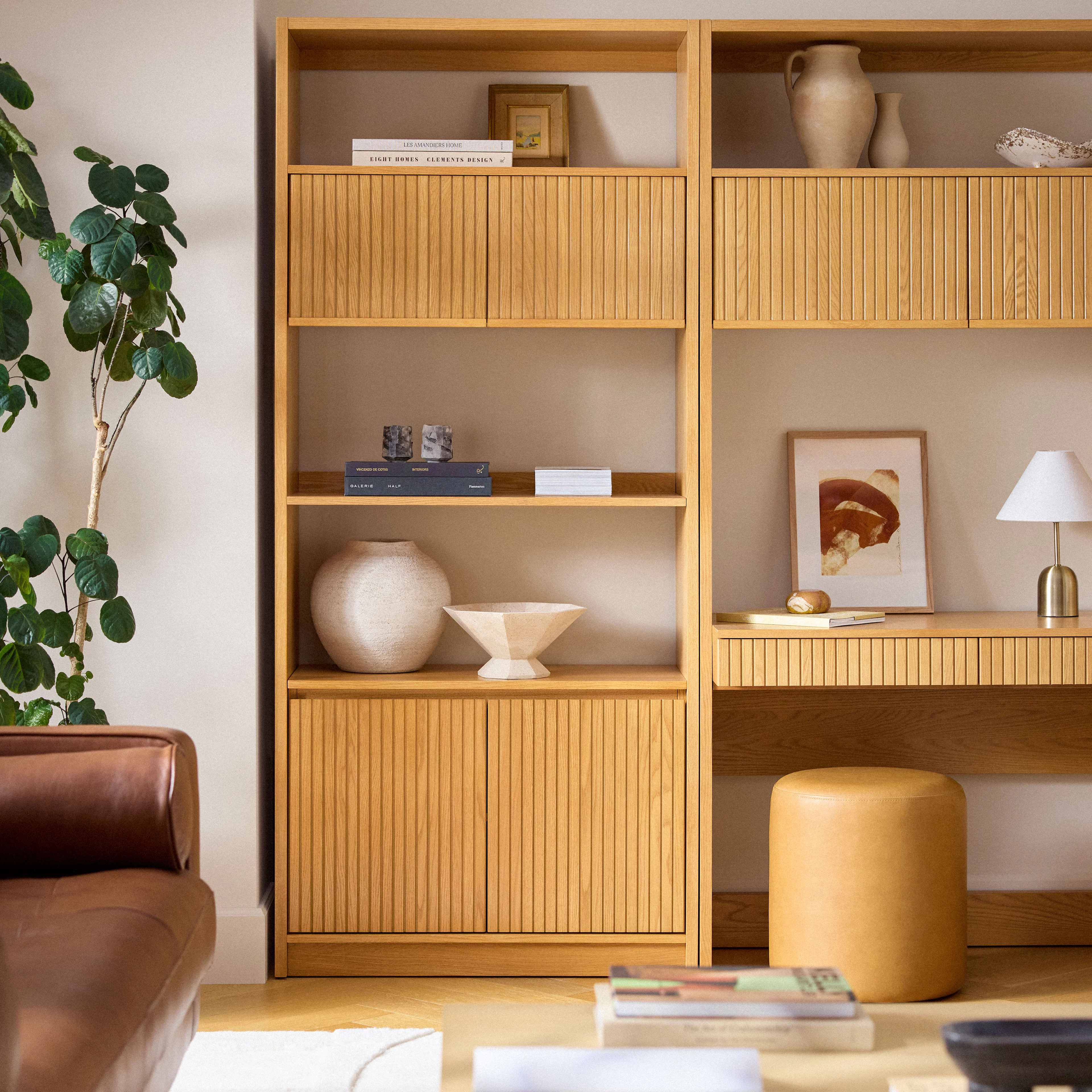 Cilo 16" Leather Ottoman - Charme Tan