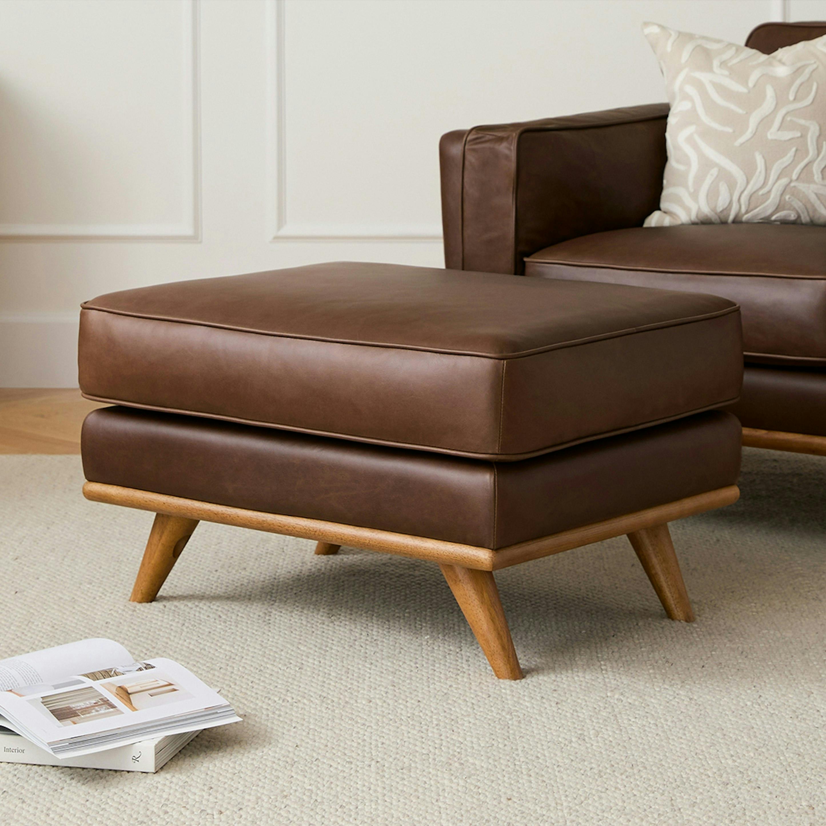Timber 31" Leather Ottoman - Charme Chocolat