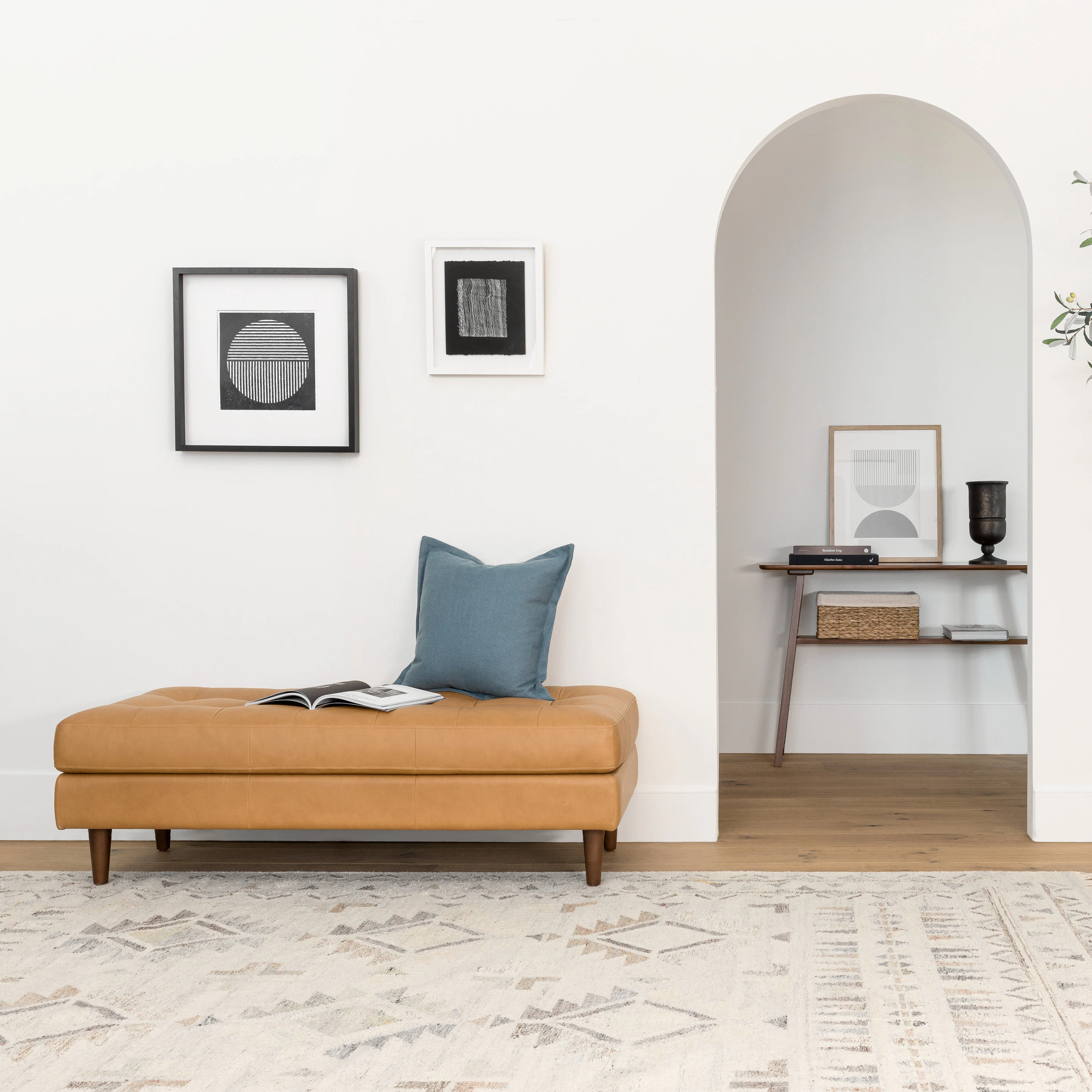 Sven 56" Tufted Leather Bench - Charme Tan