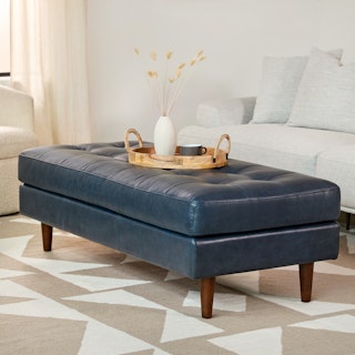 Sven 56" Tufted Leather Bench - Oxford Blue