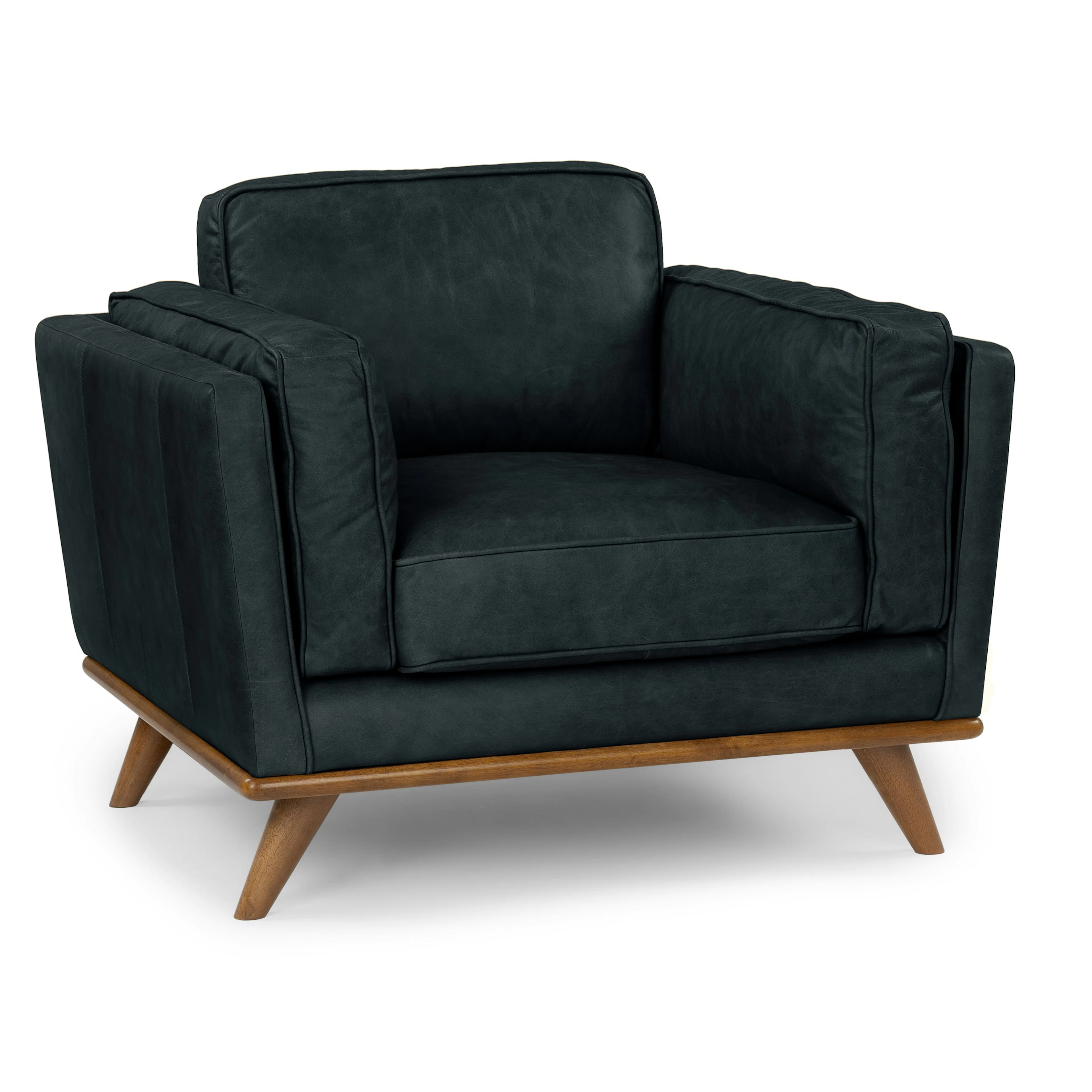 Timber 41" Black Leather Lounge Chair - Mid-Century