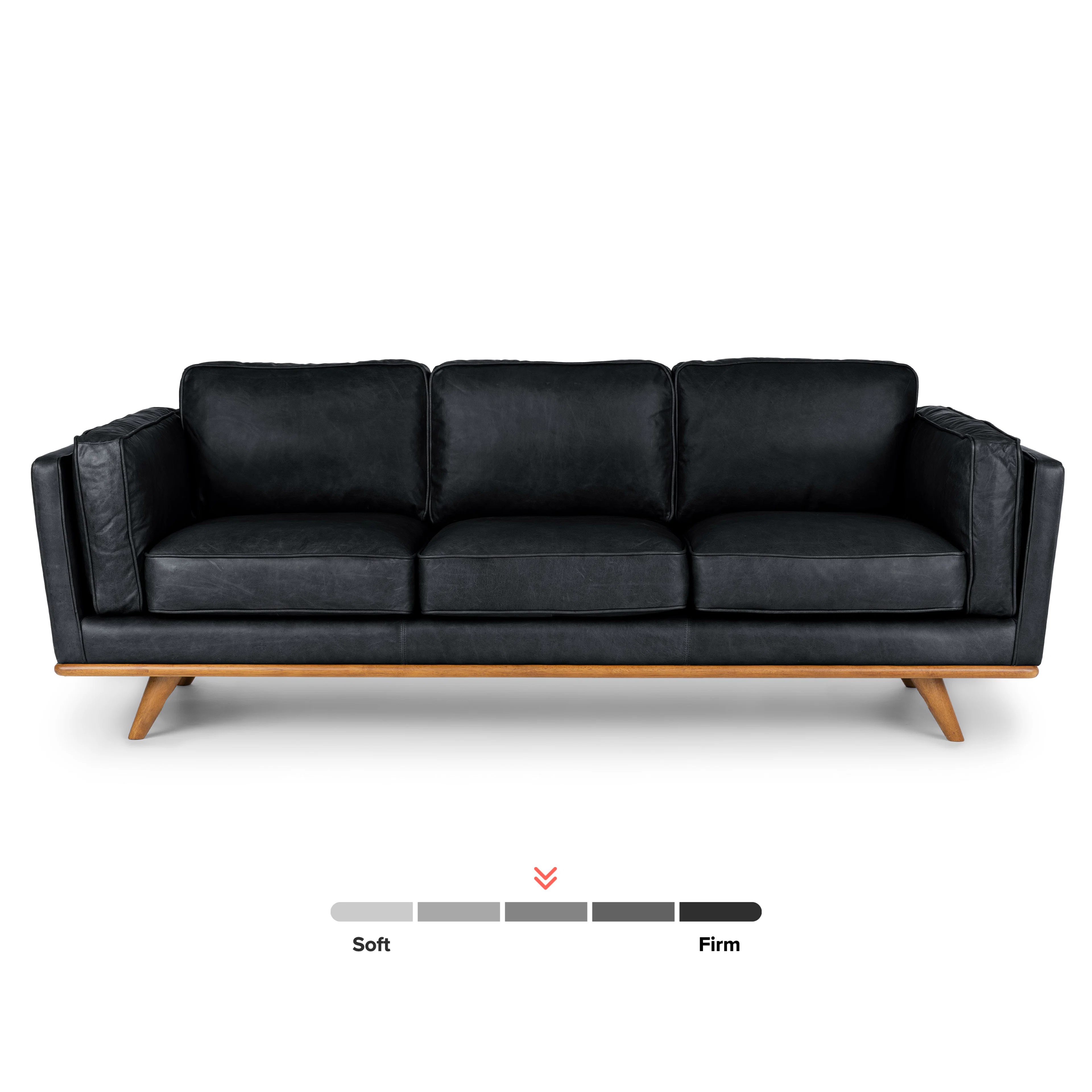 Timber 90" Black Leather Sofa - Modern Design