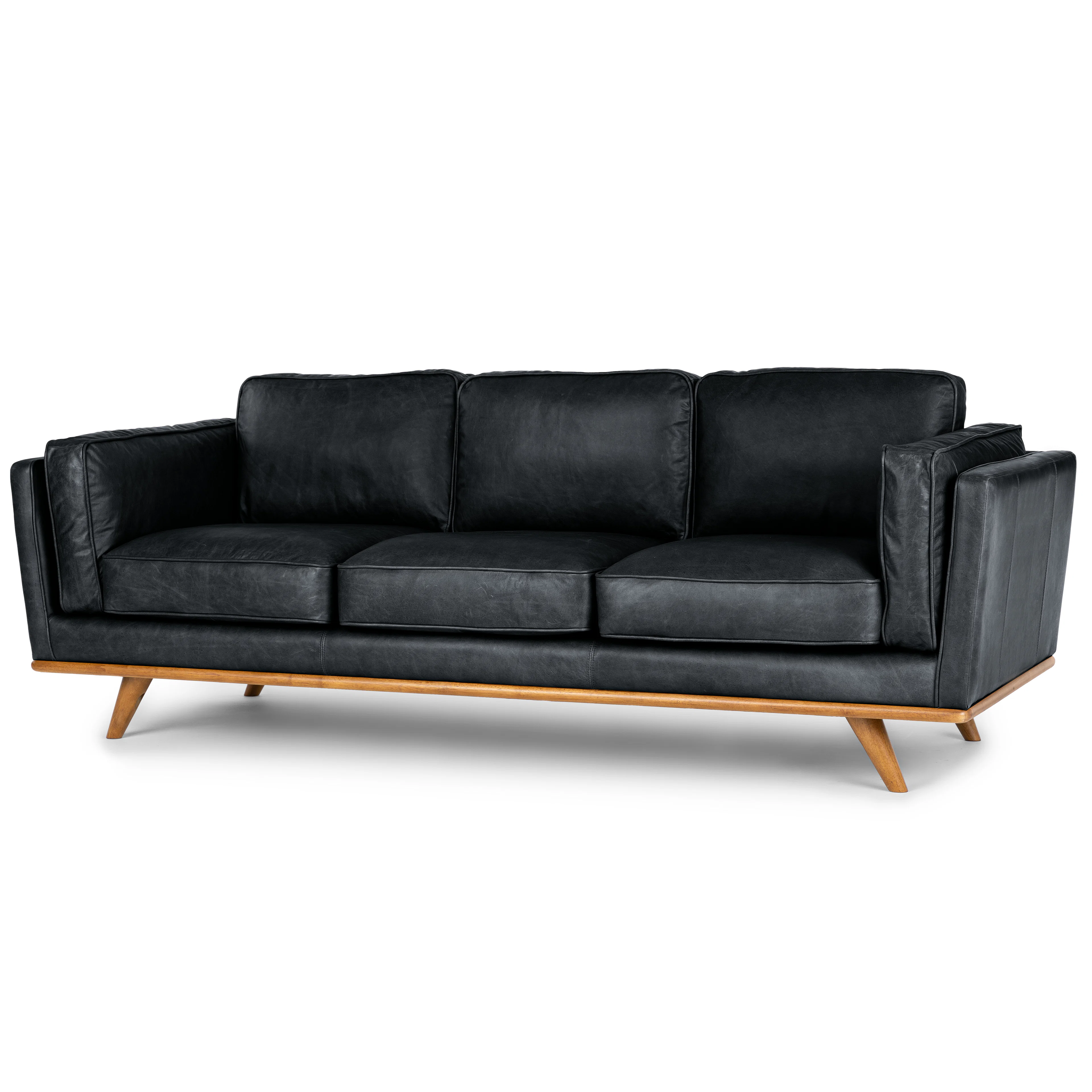 Timber 90" Black Leather Sofa - Modern Design