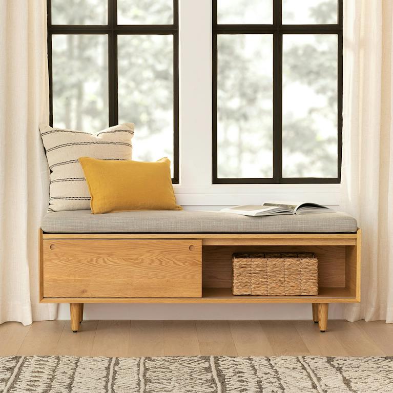 Mid Century Bench Modern Bedroom 44" Modern Light Grey Button Tufted