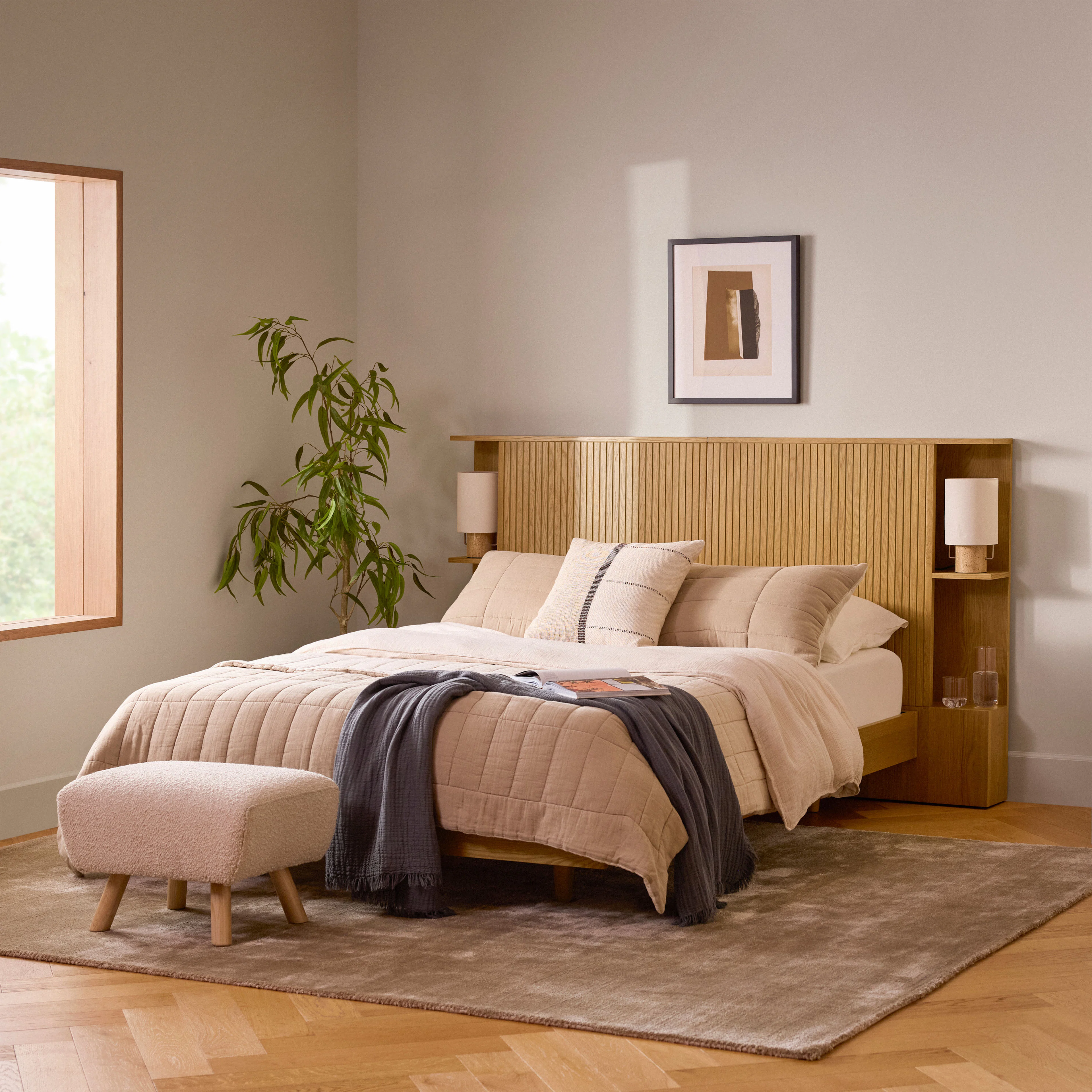 Kouva Queen Storage Headboard - Natural Oak