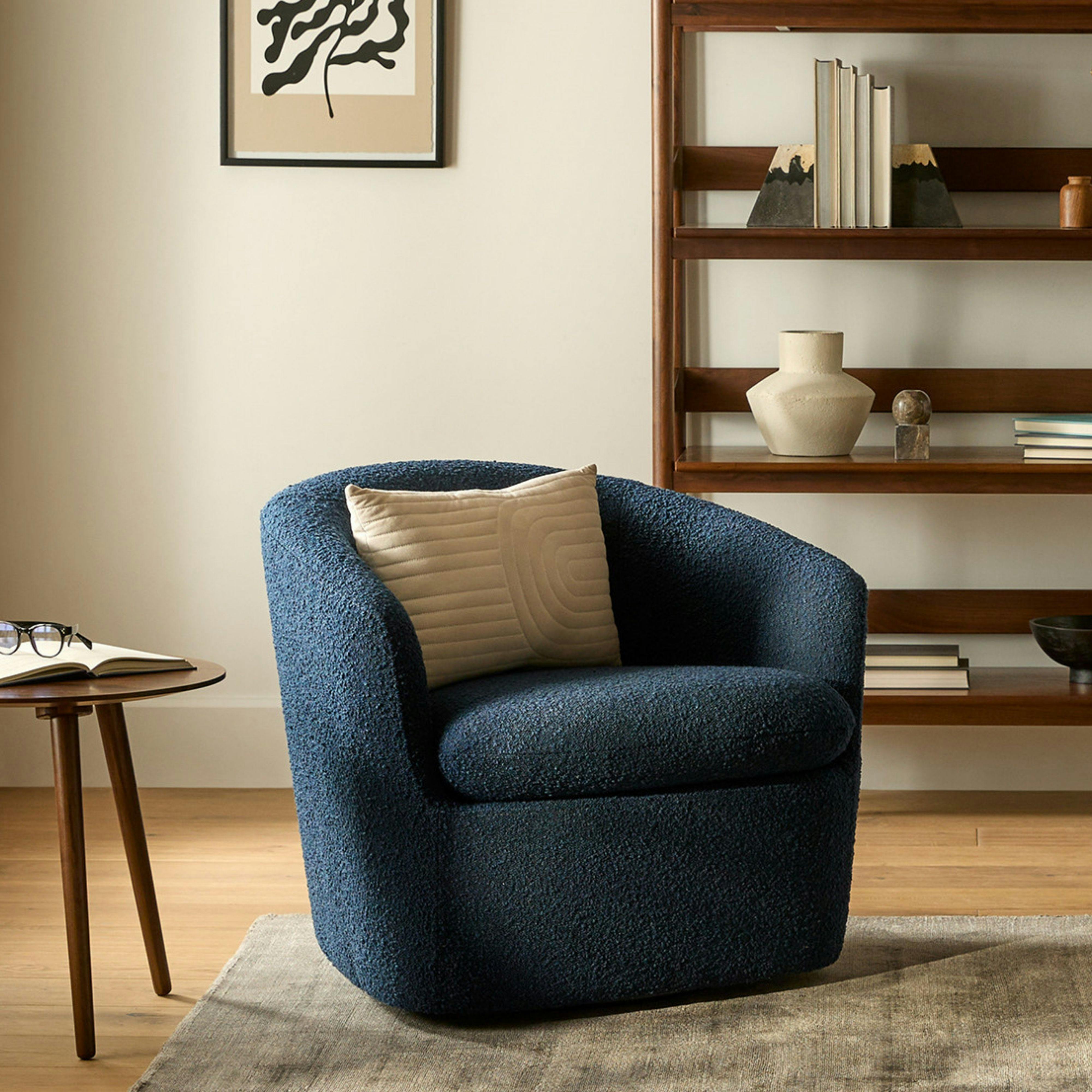 Turoy 32.5" Swivel Lounge Chair - Catalina Blue Bouclé