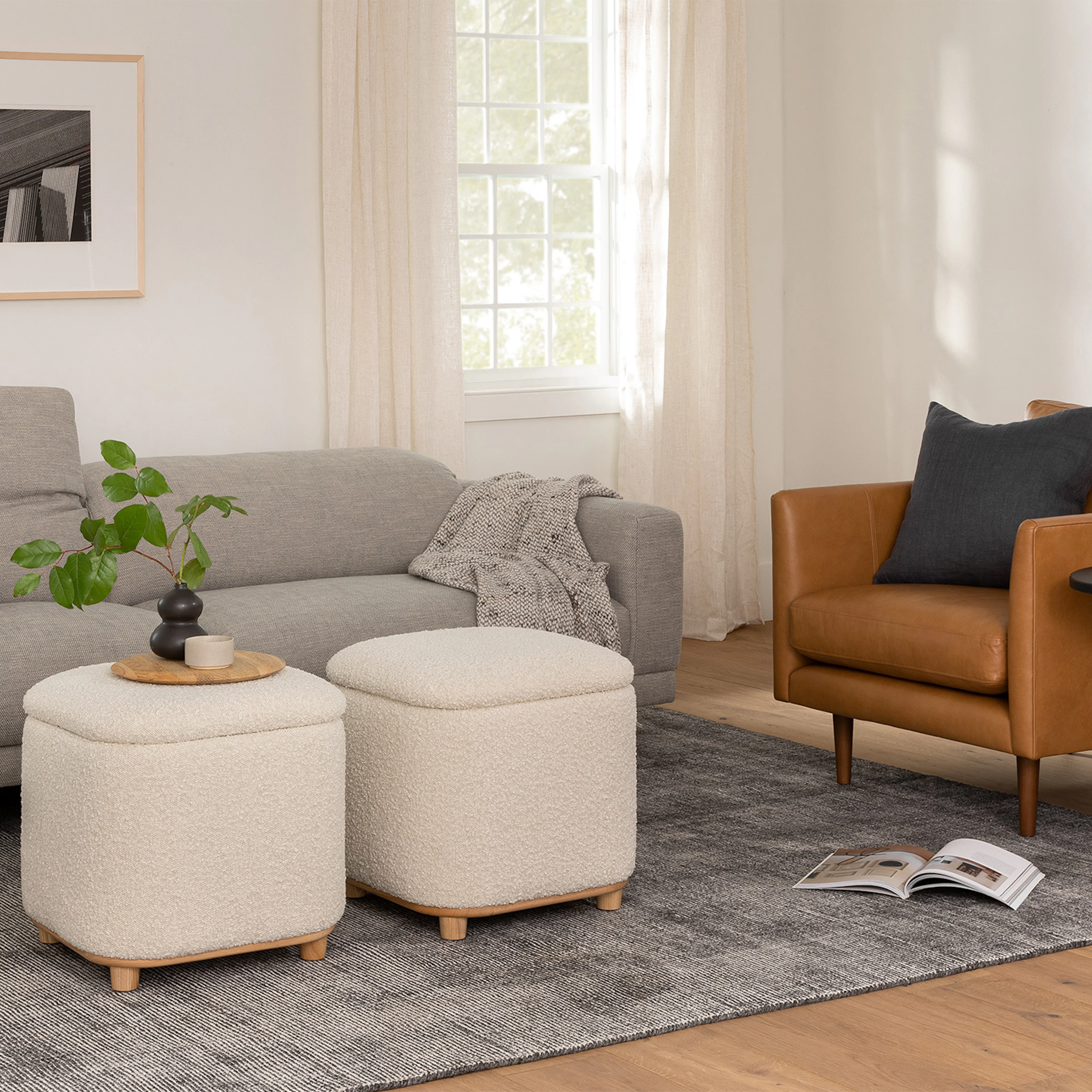 Maribo 19" Storage Ottoman - Ivory Bouclé