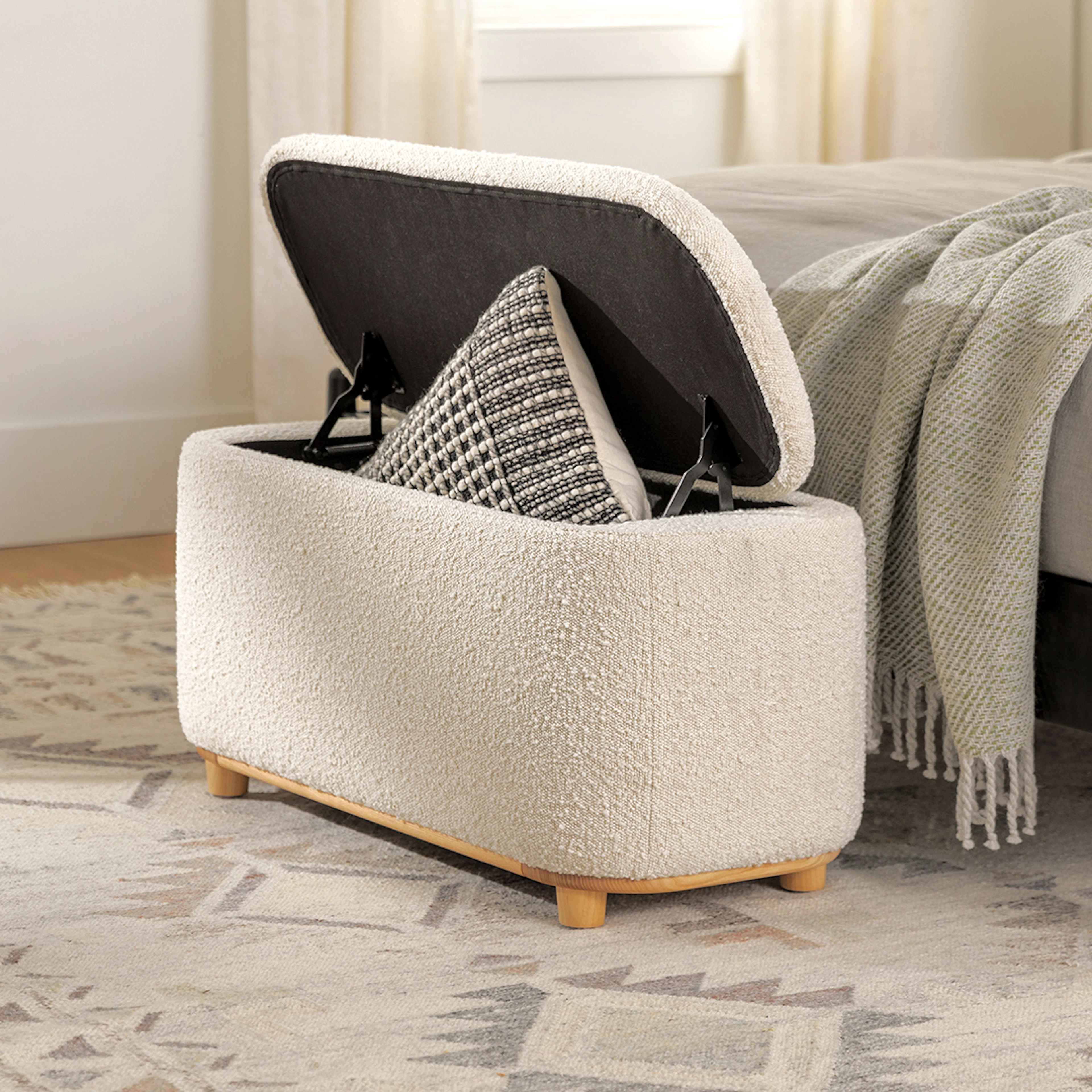 Maribo 32" Ivory Bouclé Storage Ottoman