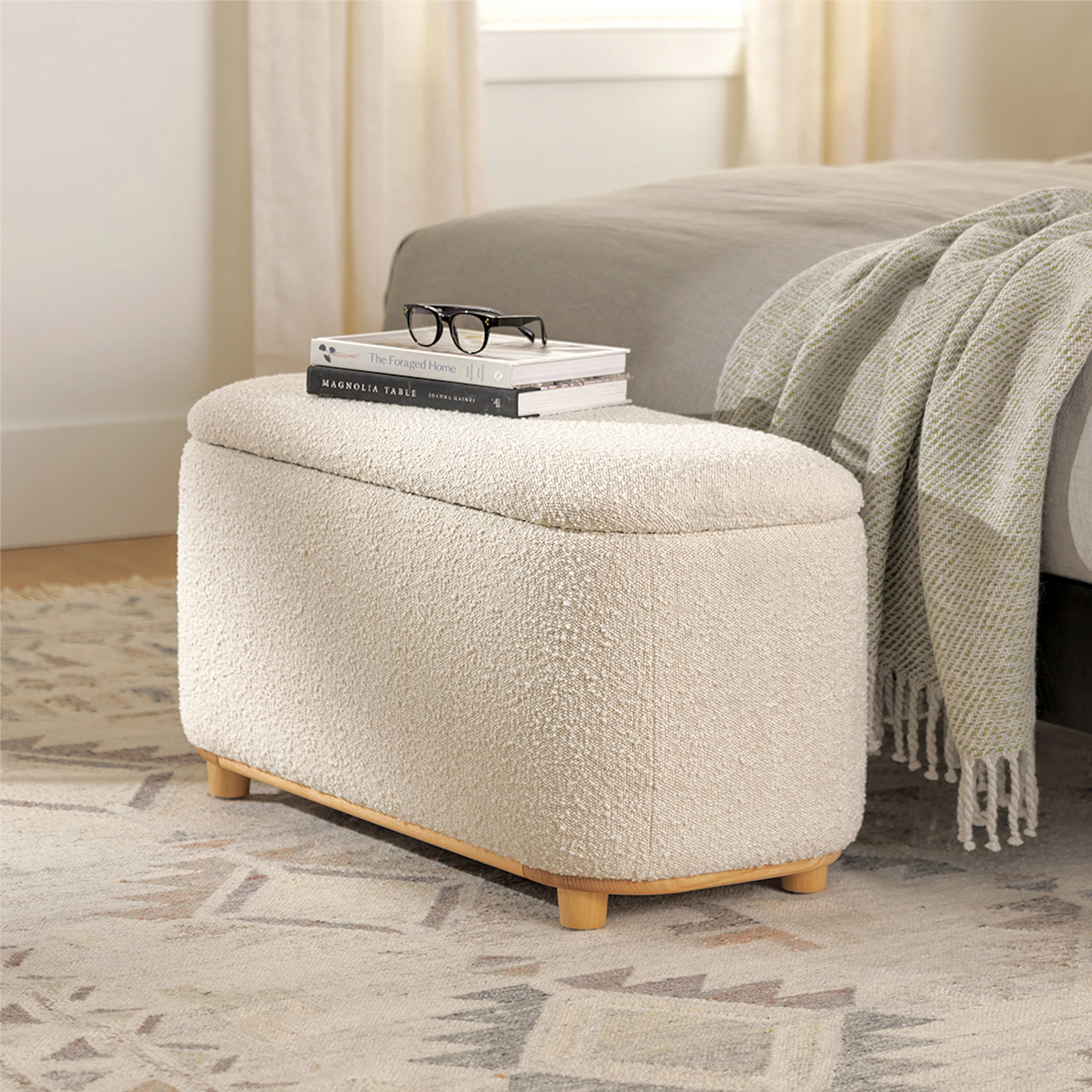 Maribo 32" Ivory Bouclé Storage Ottoman