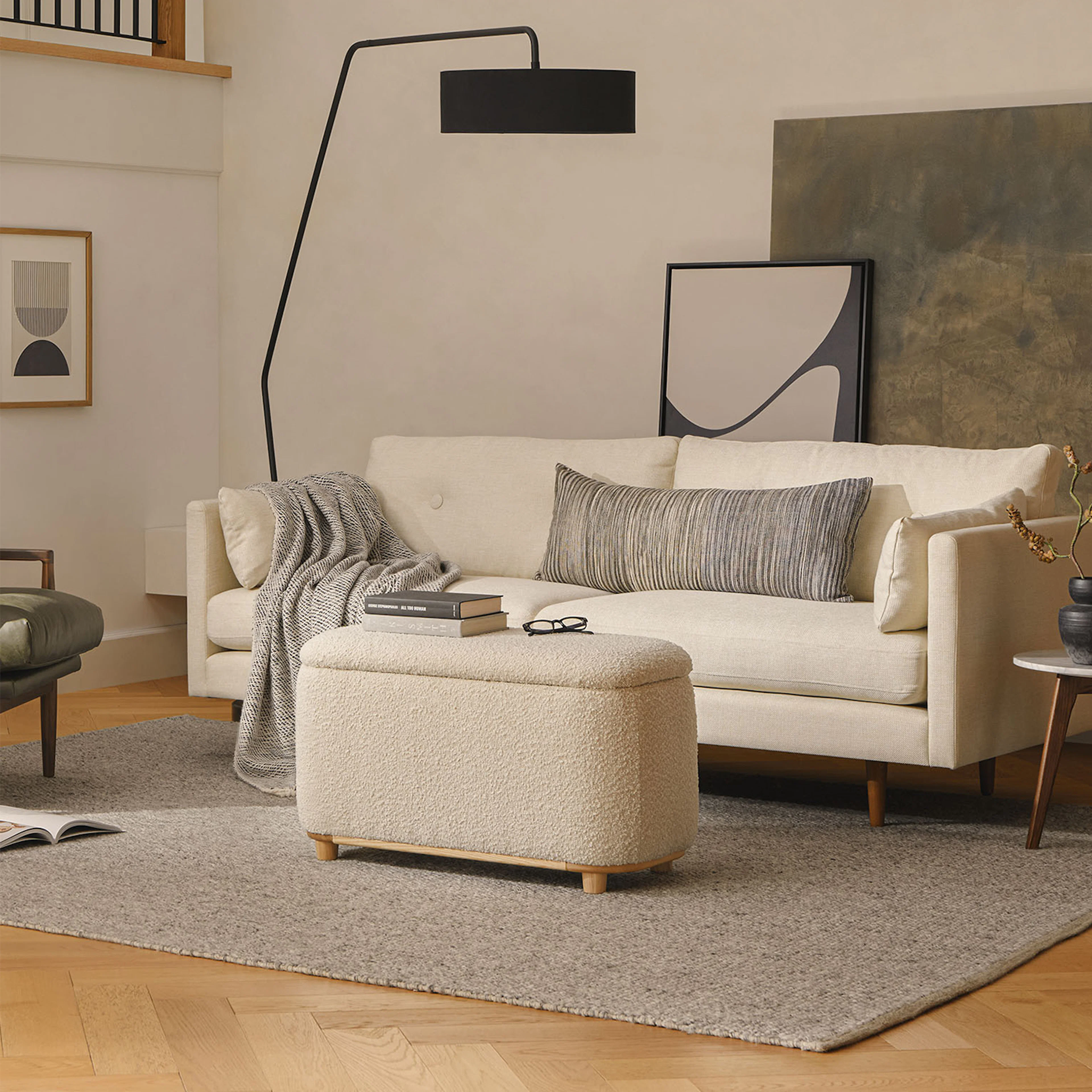 Maribo 32" Ivory Bouclé Storage Ottoman