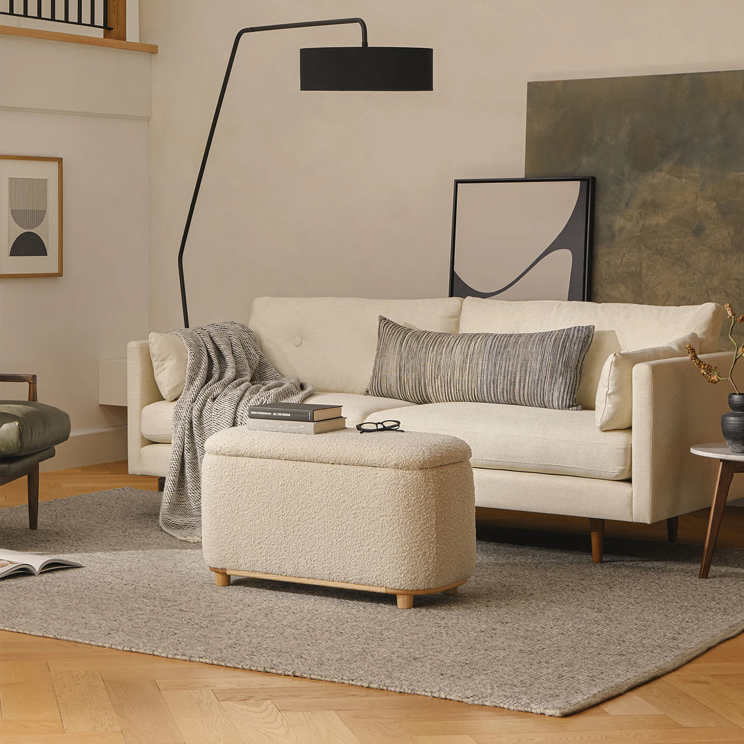 Maribo 32" Storage Ottoman - Ivory Bouclé