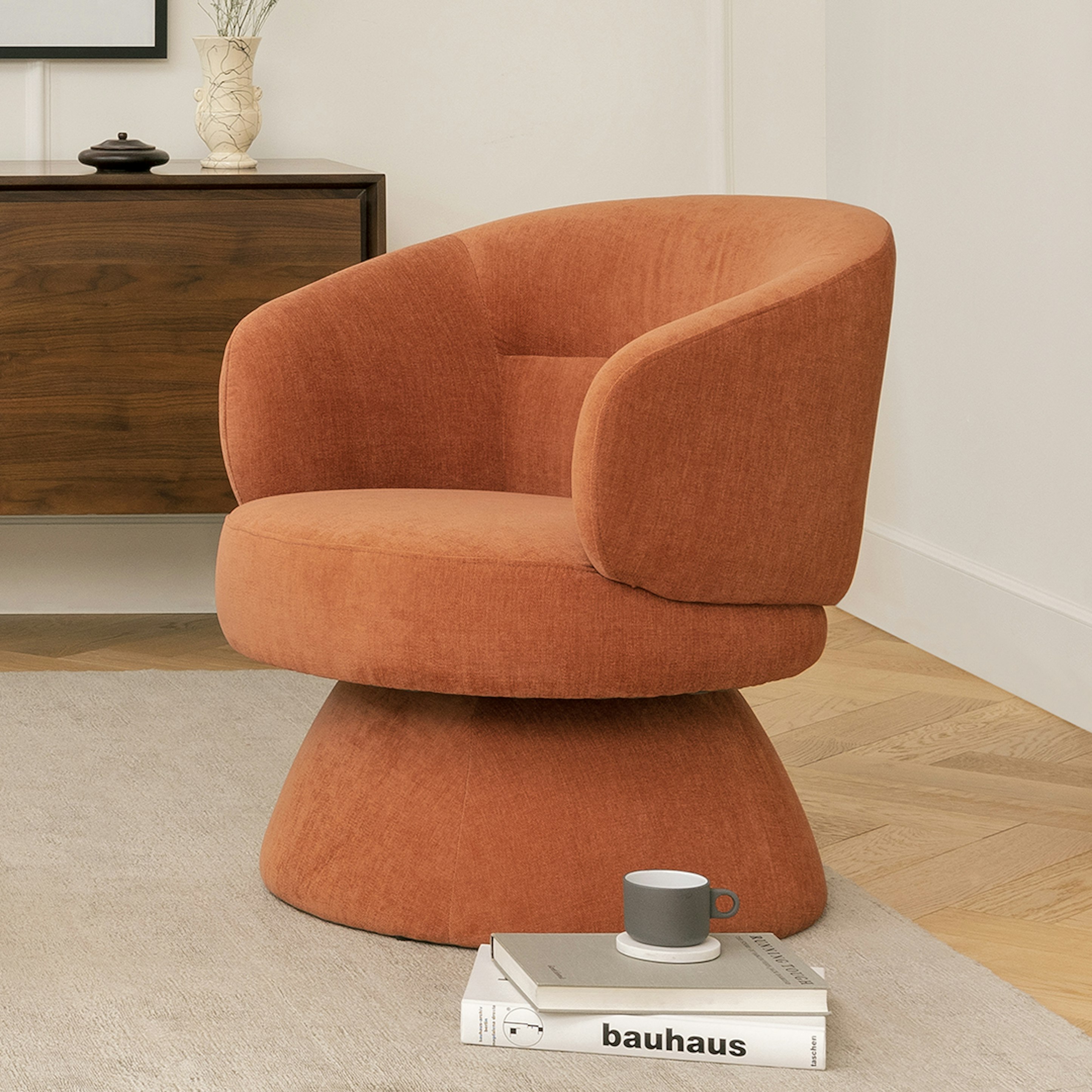 Anise Brown Plush Swivel Chair | Makeva | Article