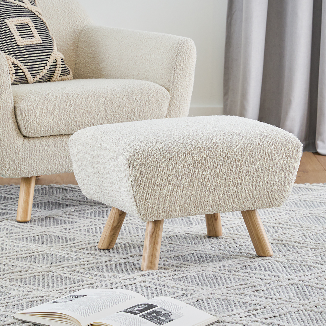 Gabriola 23" Ottoman - Ivory Bouclé