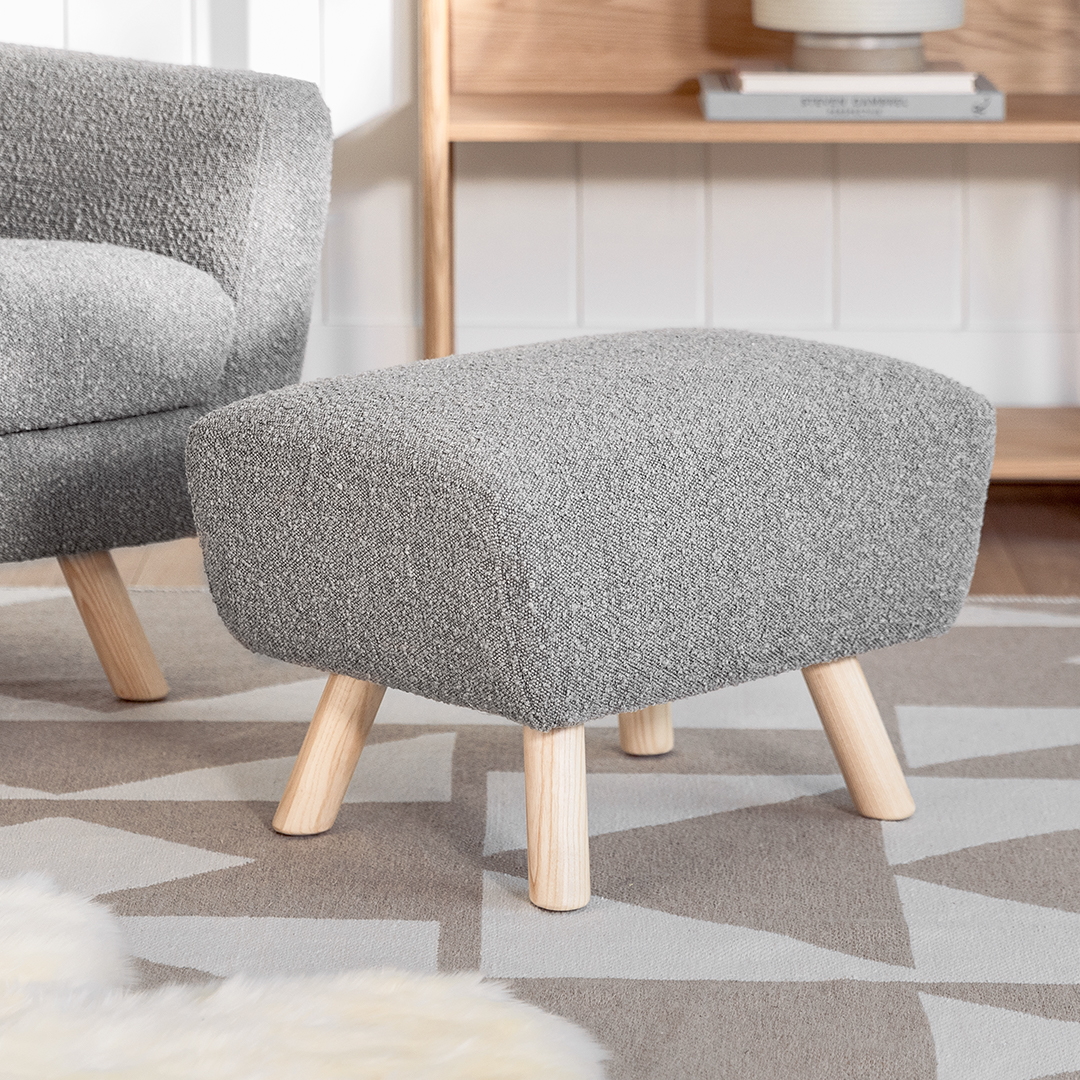 Dover Gray Bouclé Square Fabric Ottoman | Gabriola | Article