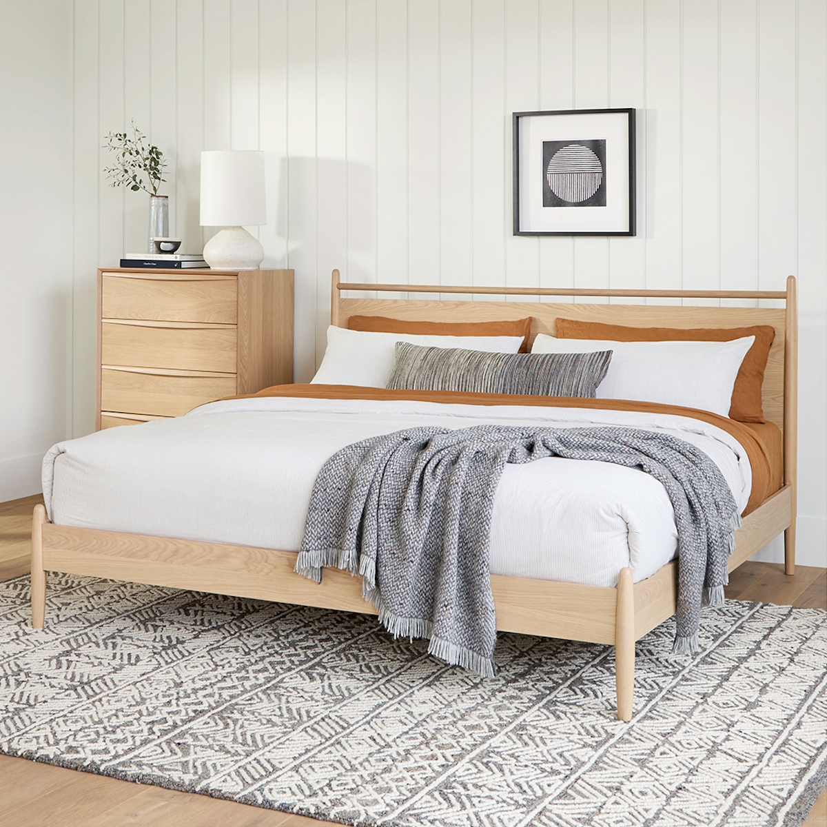 White Oak King-sized Wood Panel Bed | Lenia | Article