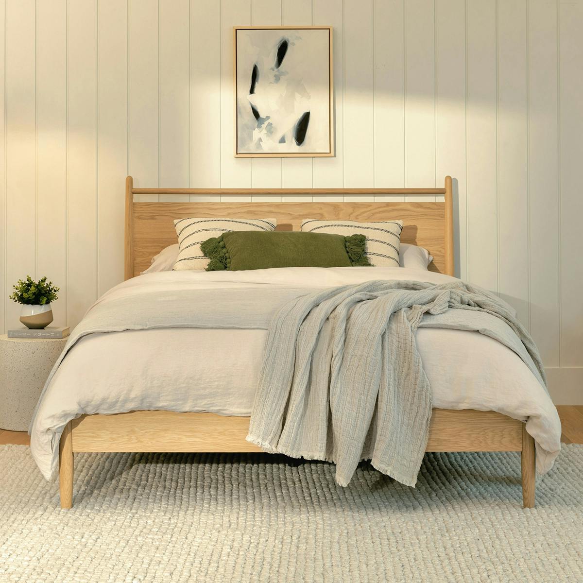 White Oak Queen-sized Wood Panel Bed | Lenia | Article
