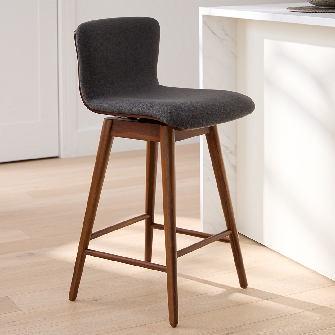 Sede Miller Gray Fabric & Walnut Wood Swivel Counter Stool | Article