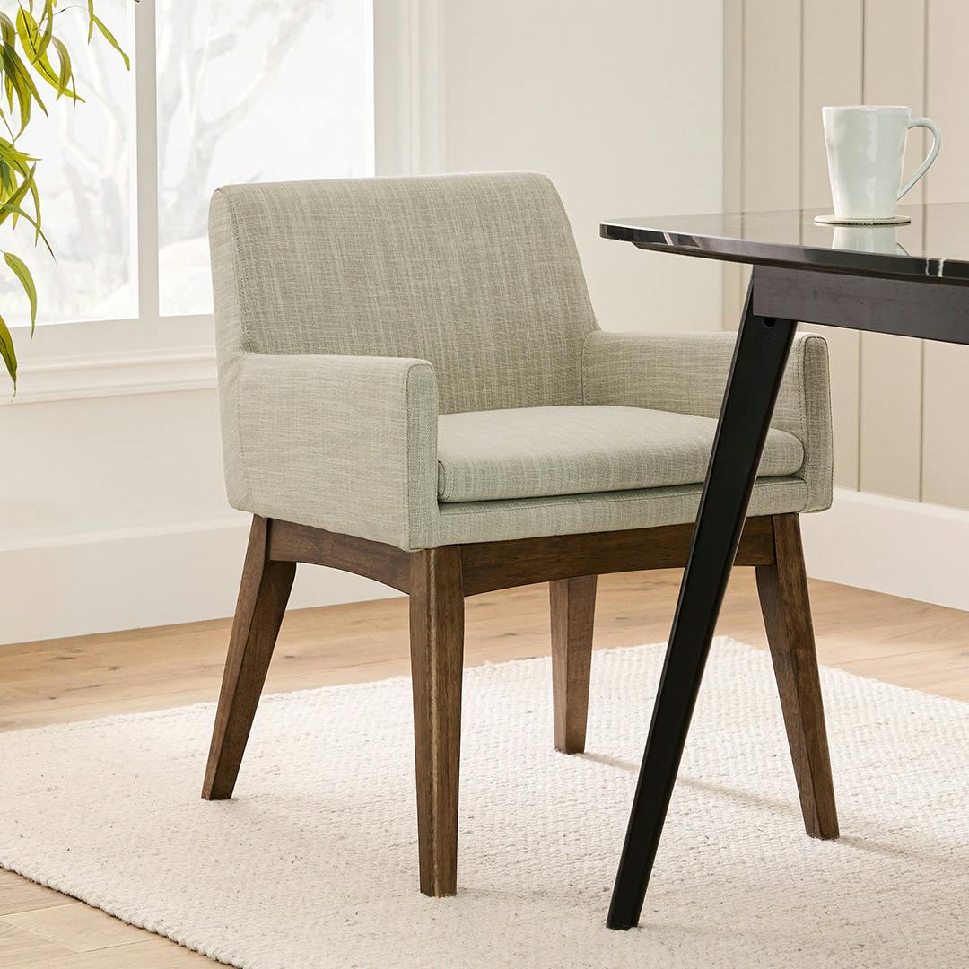 Chantel Walnut & Antique Ivory Fabric Dining Armchair | Article