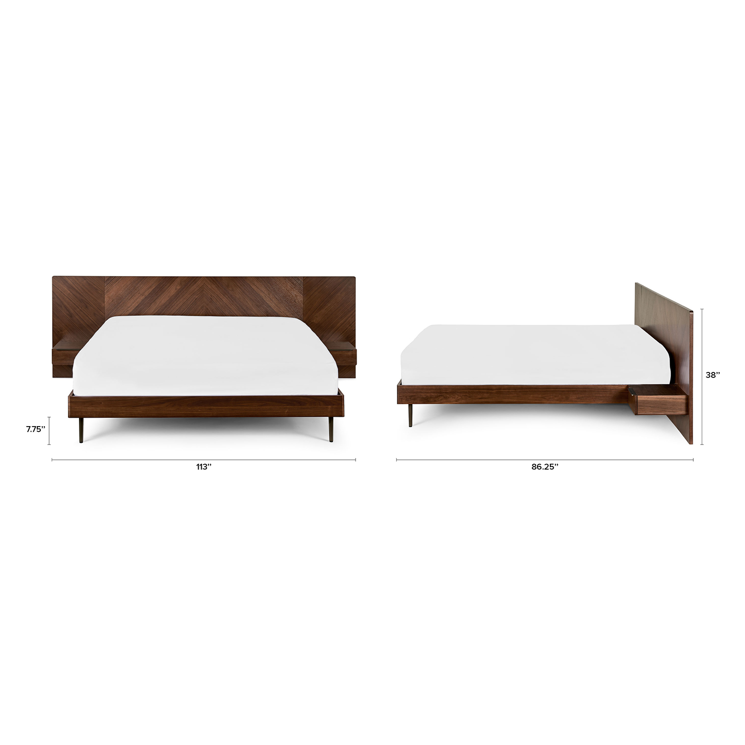 Nera California King Low Profile Bed with Nightstands Set - Thumbnail 3