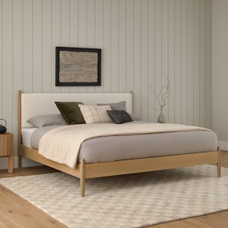 Lenia King Upholstered Bed - White Oak and Lunaria White Bouclé