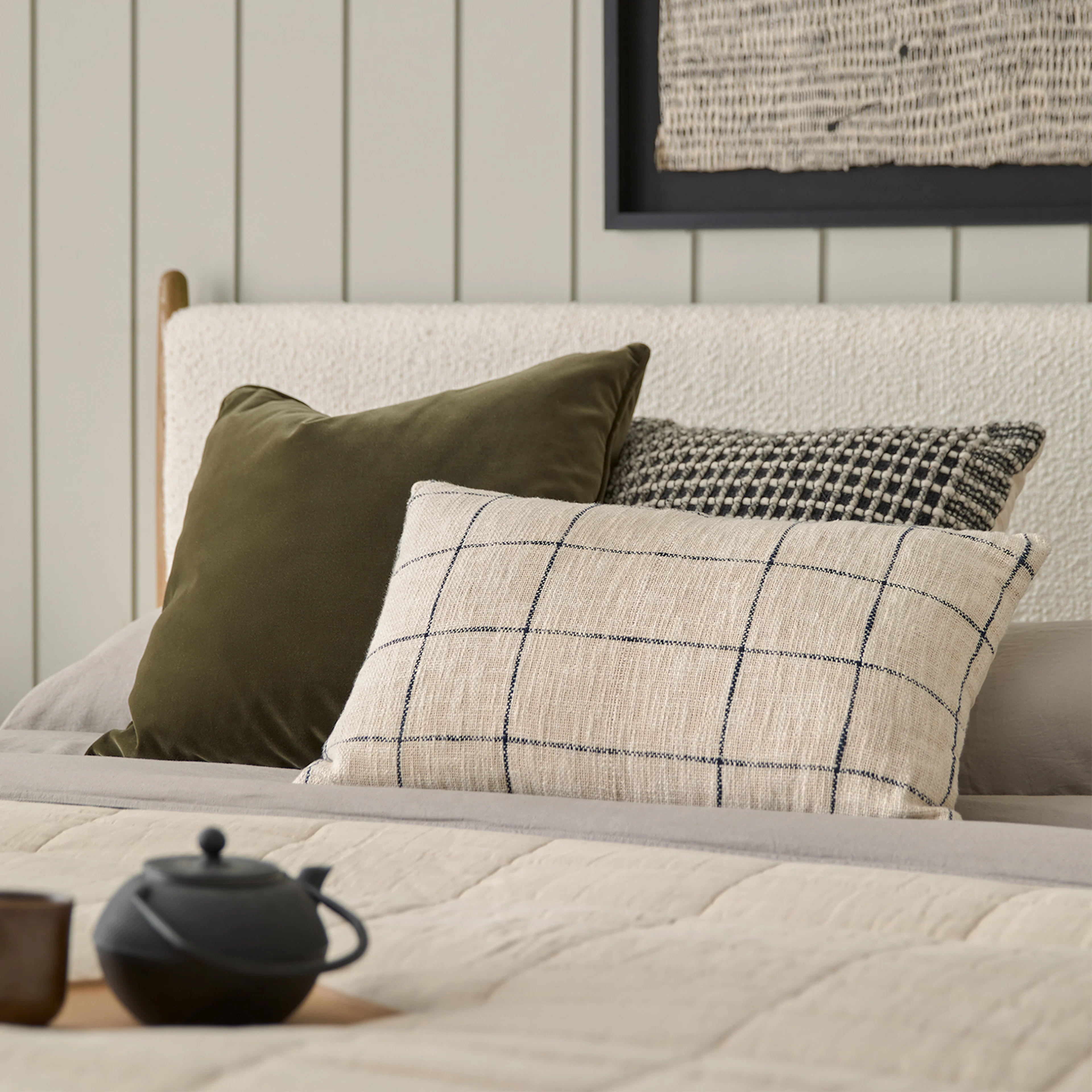 Lenia King Upholstered Bed - White Oak and Lunaria White Bouclé