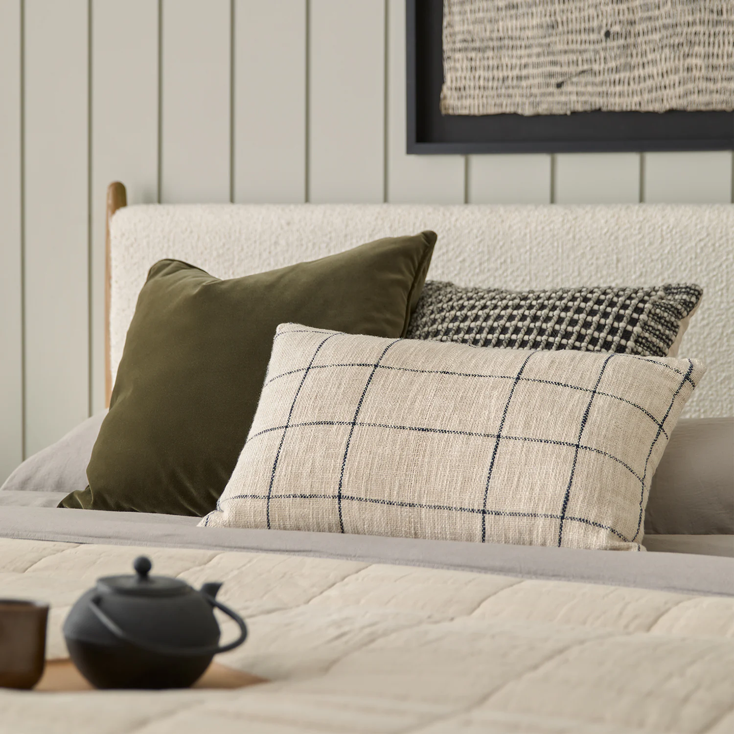 Lenia King Upholstered Bed - White Oak and Lunaria White Bouclé